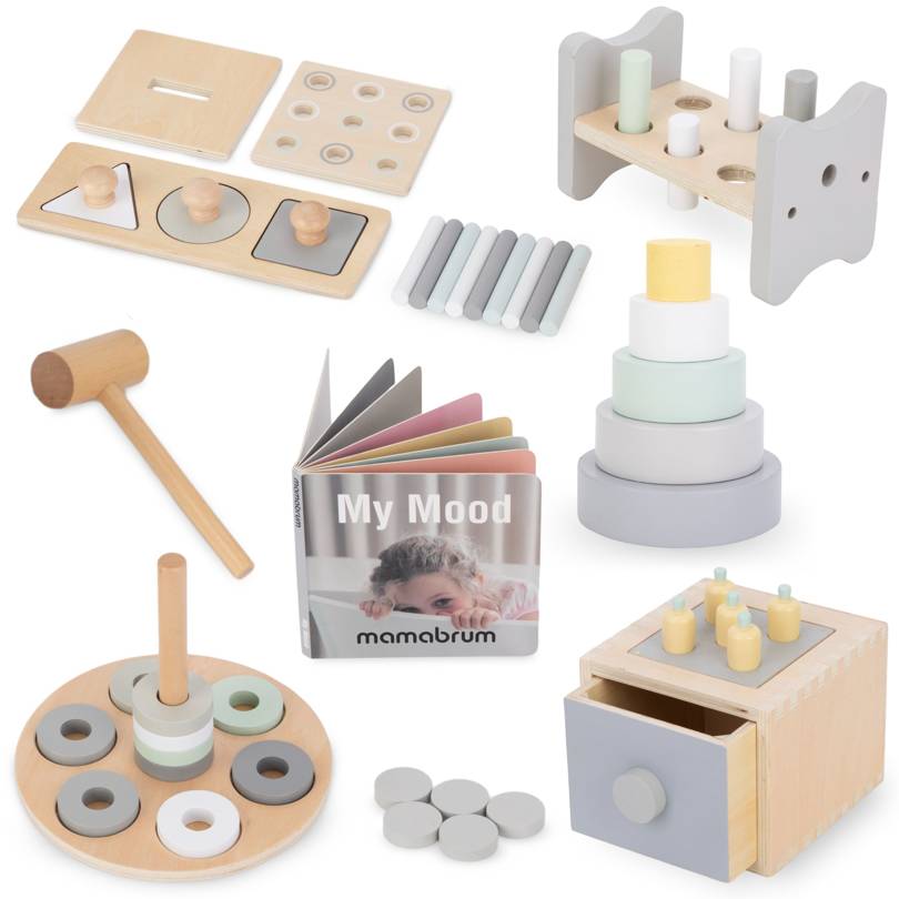 Montessoripædagogisk kasse til små børn - 6 stykker legetøj