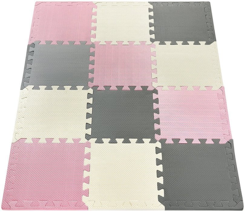 Skumpuslespil 12 stk. - pædagogisk skummåtte 120 x 90 x 1.2cm med kant - pink