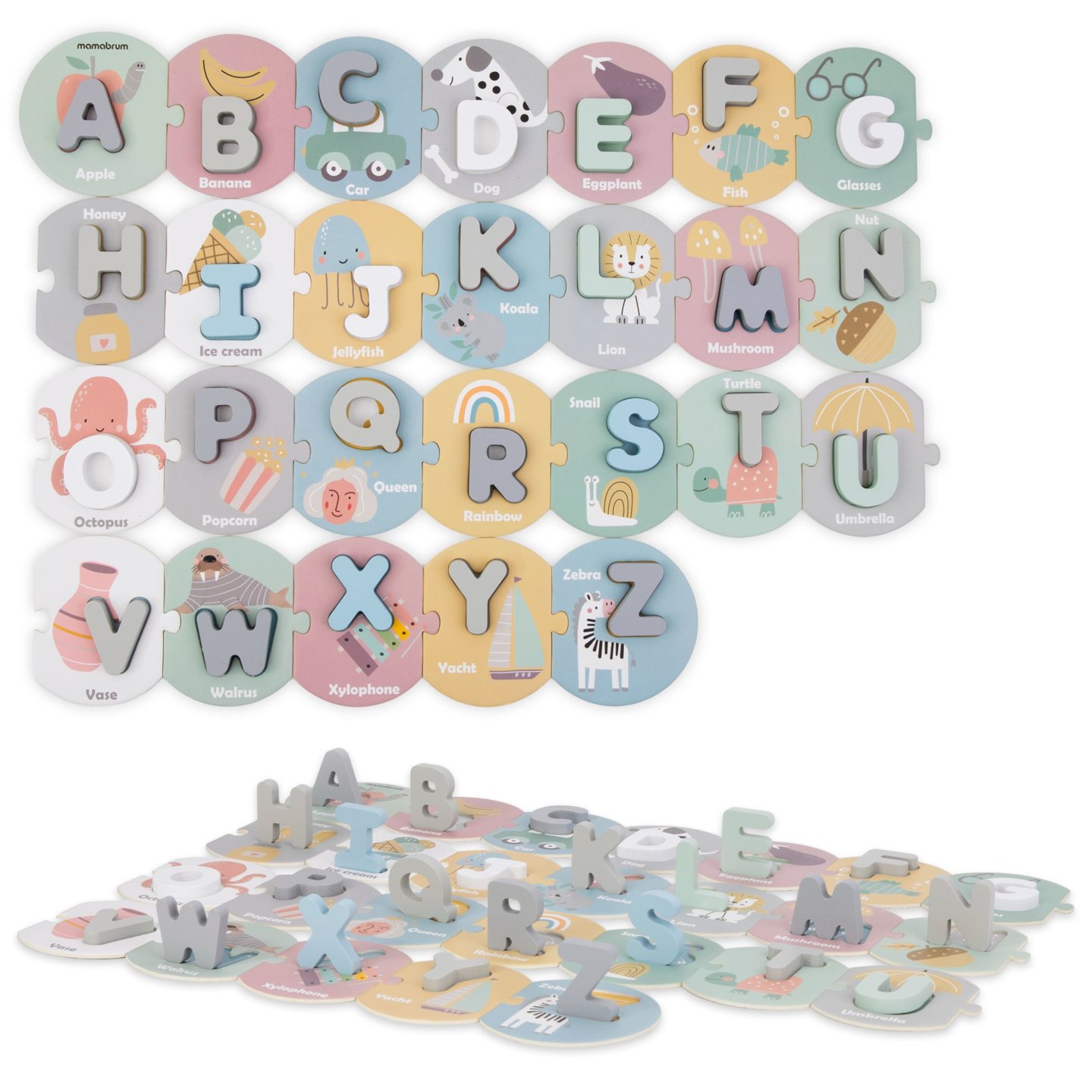 Alfabetpuslespil i træ - lær bogstaver
