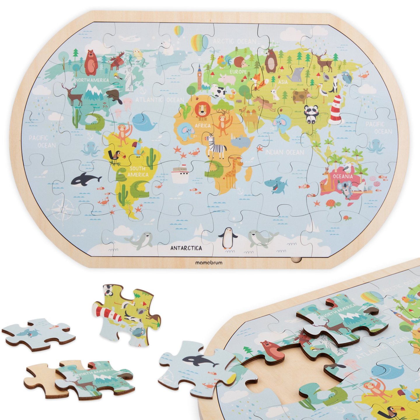 Træpuslespil - kort over verden