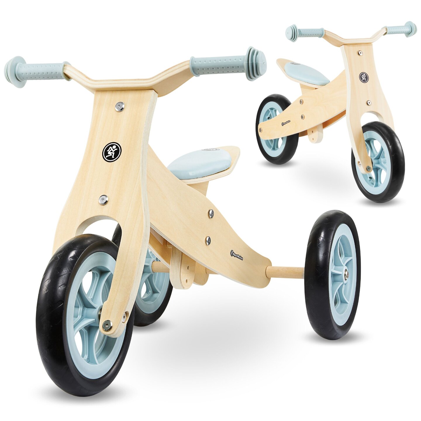 Trehjulet cykel og balancecykel i træ 2in1 - HyperMotion PERCY - blå