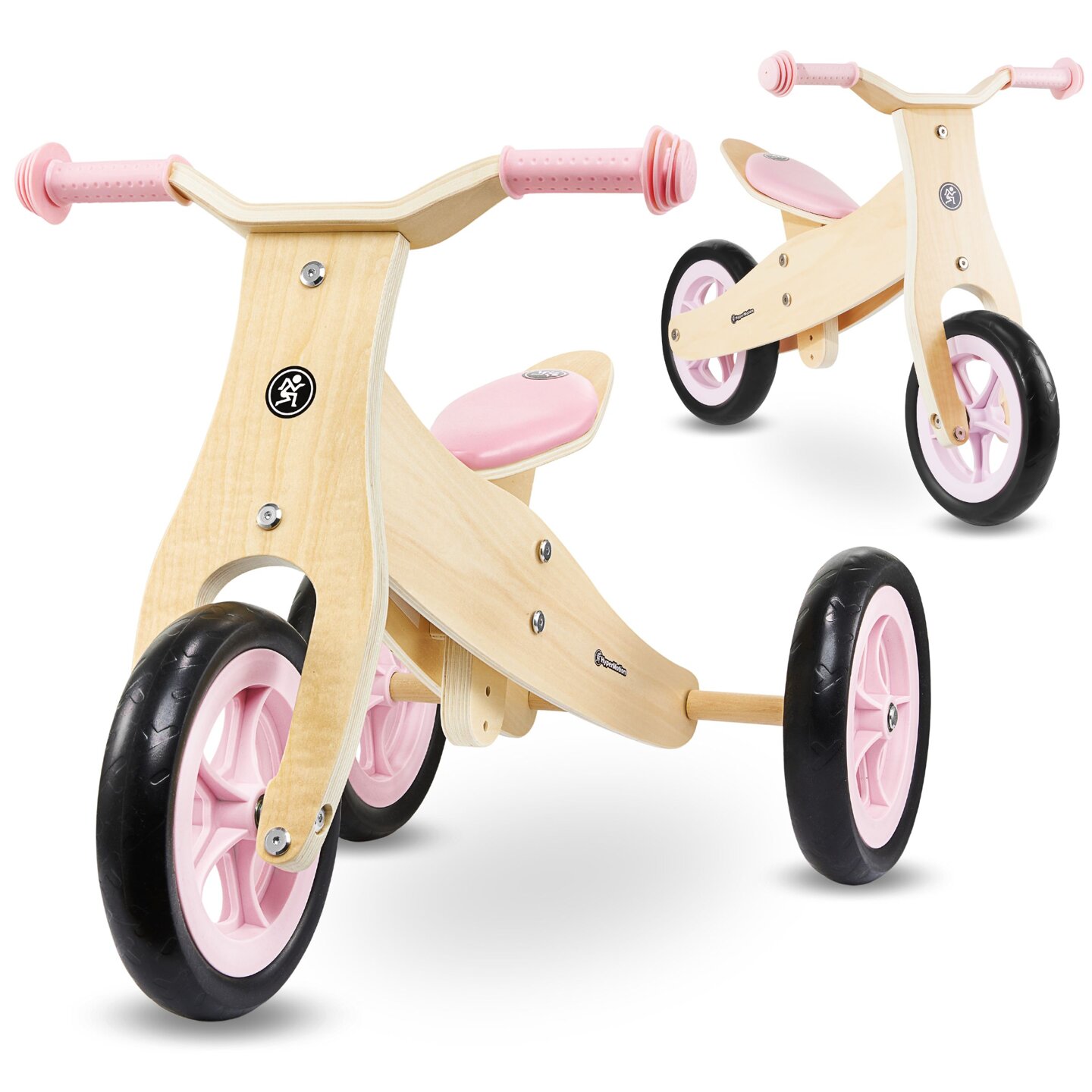 Trehjulet cykel og balancecykel i træ 2in1 - HyperMotion PERCY - pink