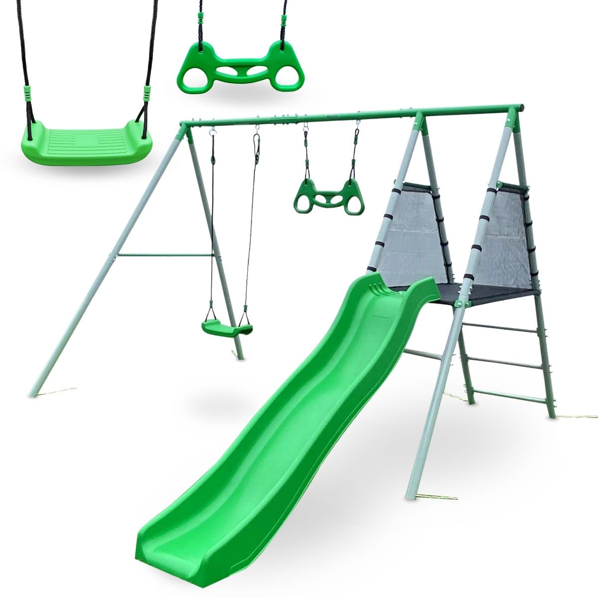 XXL havelegeplads til børn med gynge, gymnastik trapez og rutsjebane