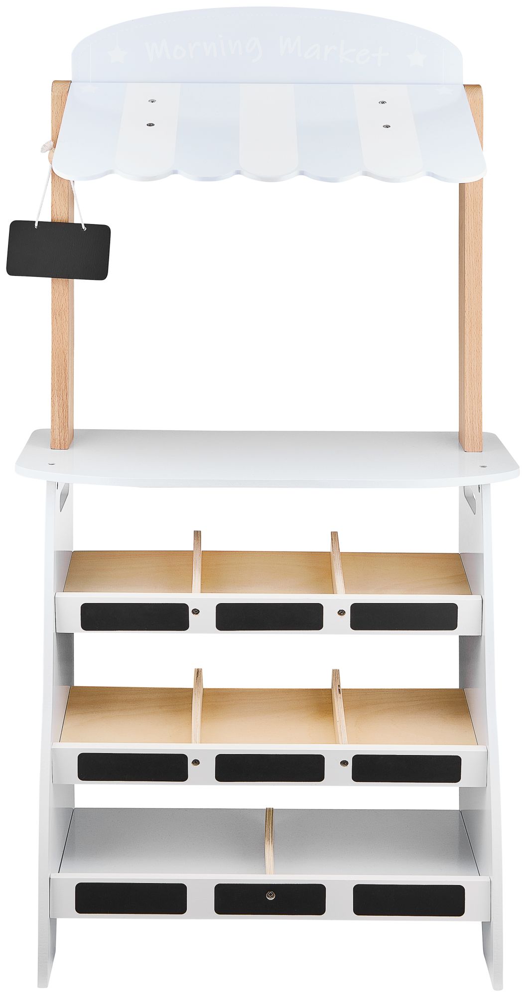 Grøntsagsbutik - træbod med kasser, kasseapparat og terminal