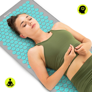 Stor akupressurmåtte med pude og betræk - 130 cm HyperMotion grå-mint