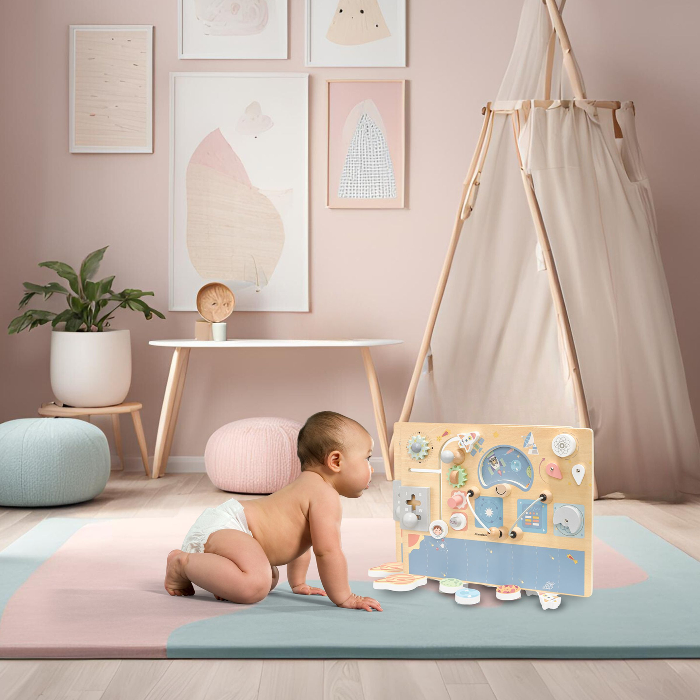 Manipulationstavle i træ - Cosmos