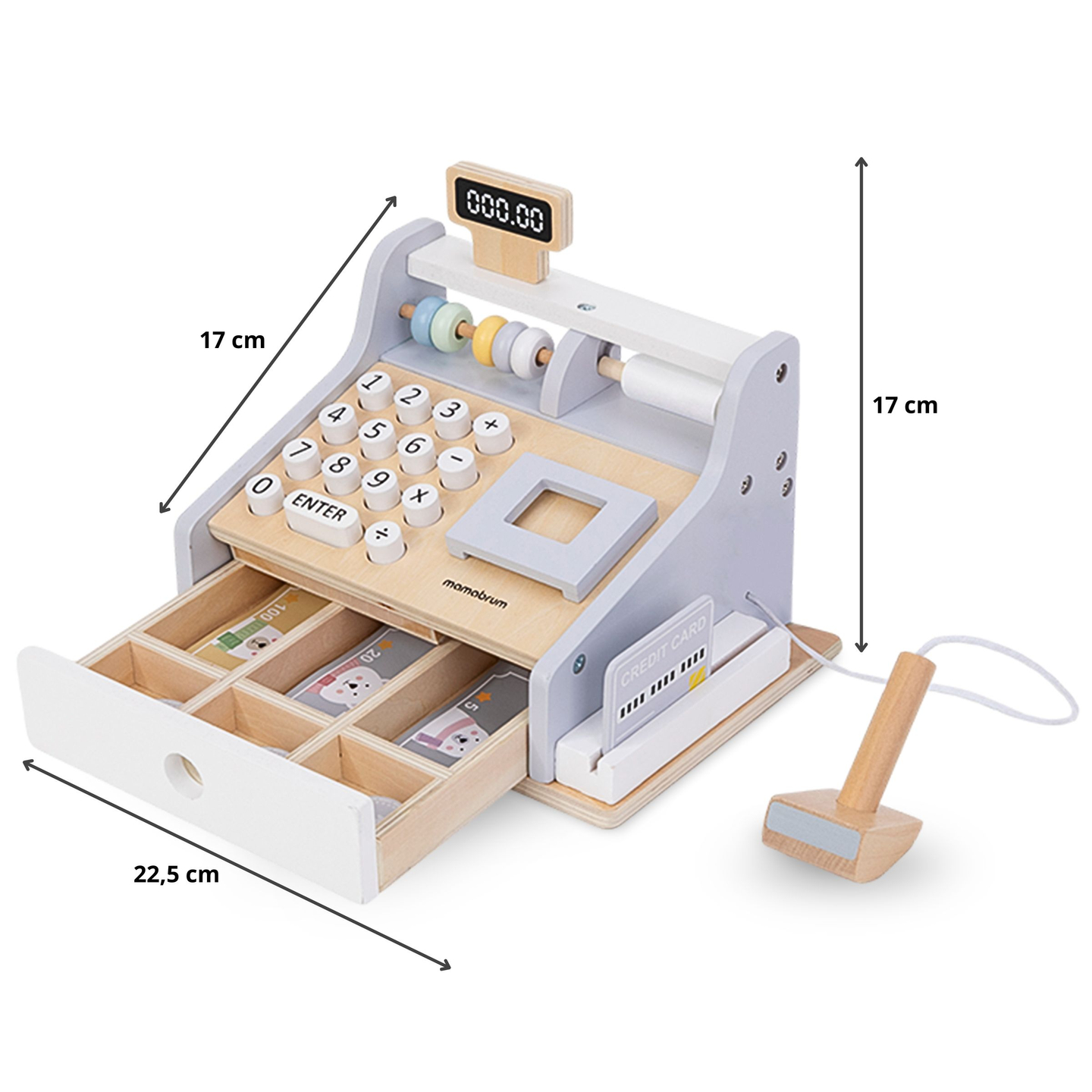 Kasseapparat i træ med tilbehør