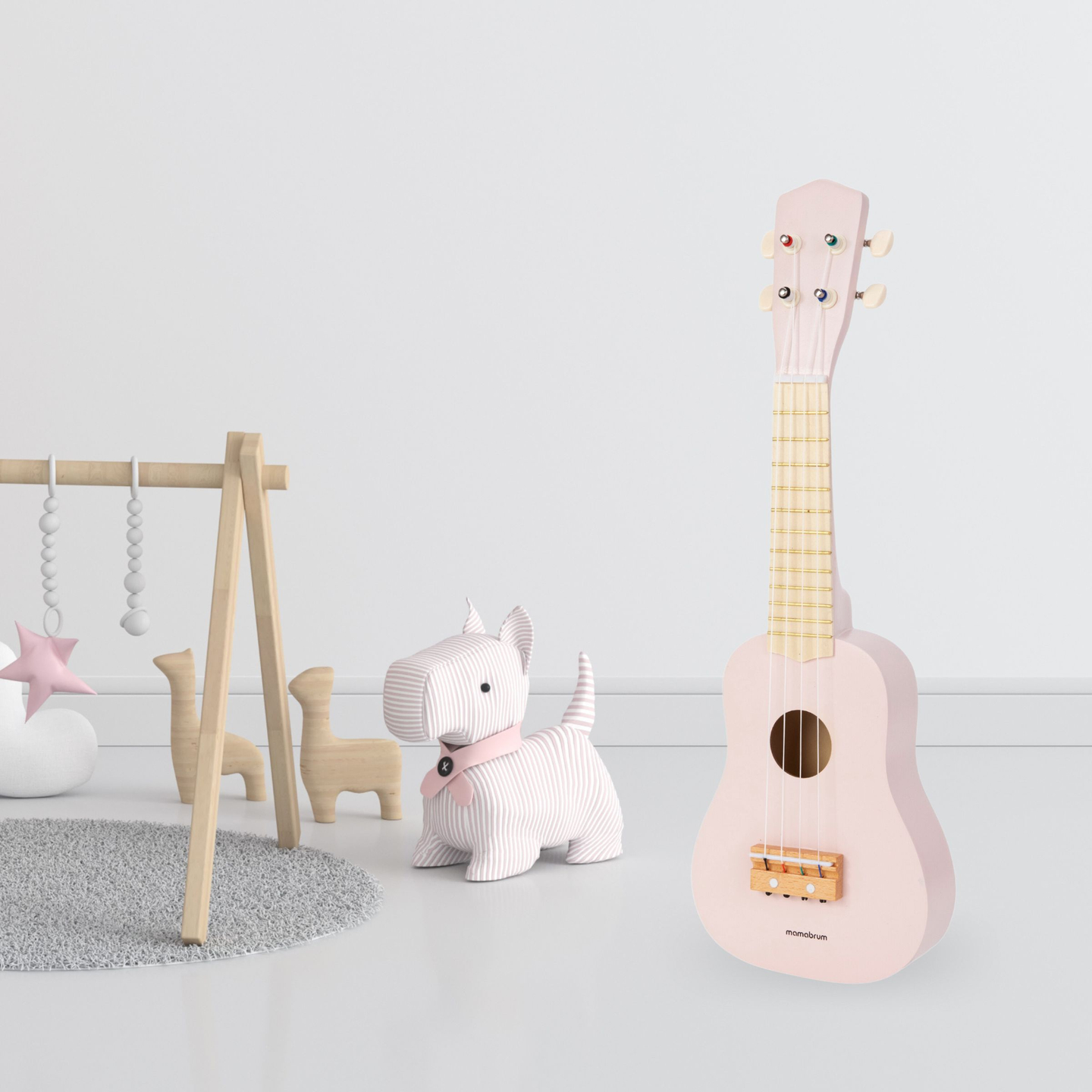 Træguitar til børn - ukulele - pink farve