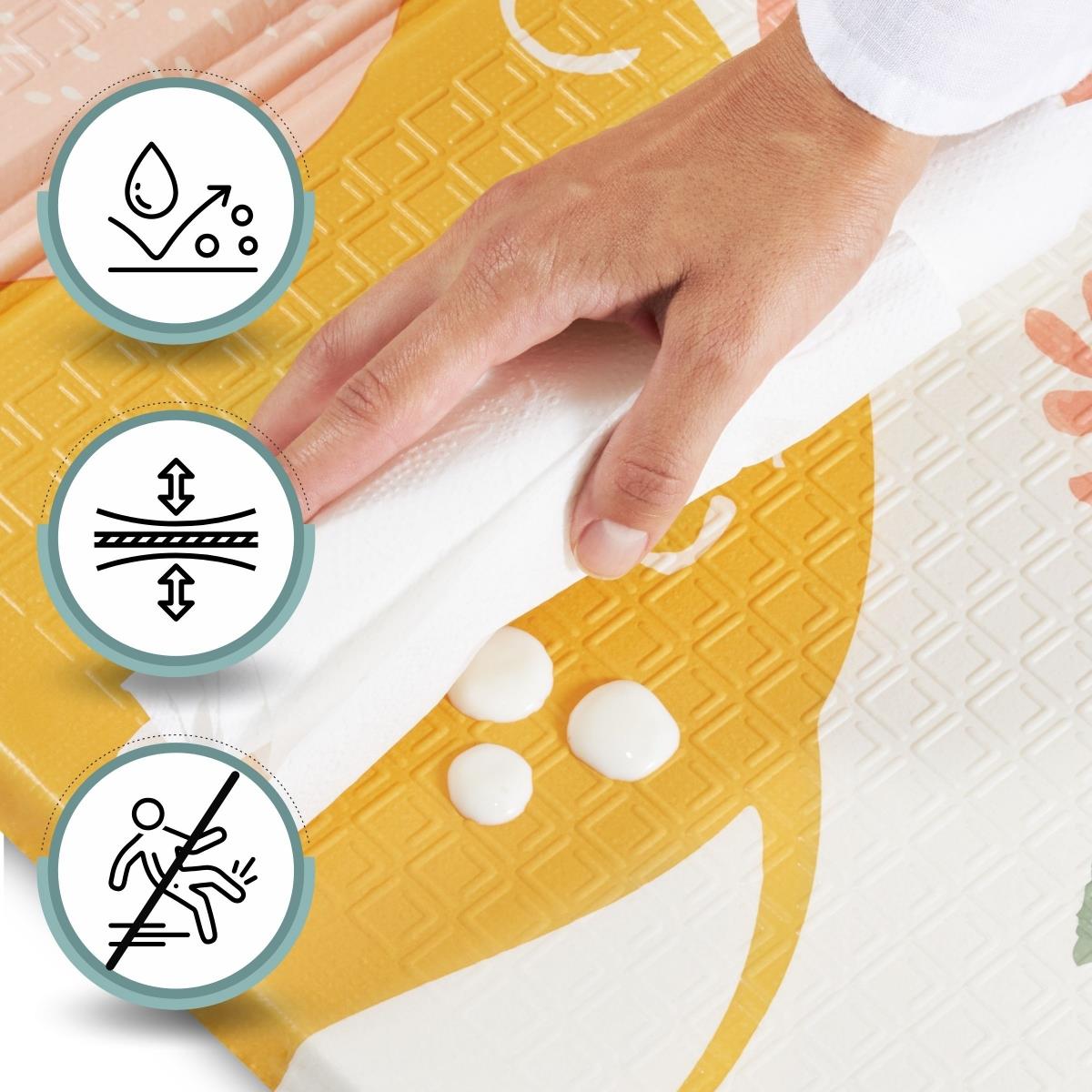 Dobbeltsidet foldbar skummåtte 180 x 120 x 1 cm - Exotic Elephants/Delicate Grey