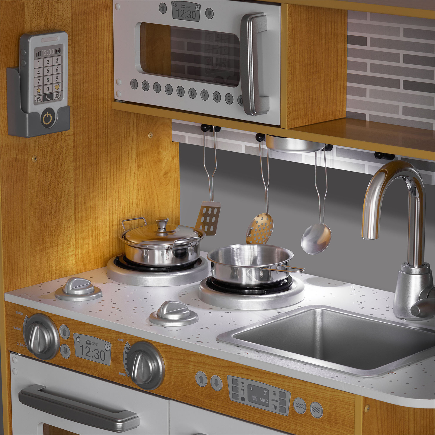 XXL-trækøkken med LED-belysning, forklæde og tilbehør