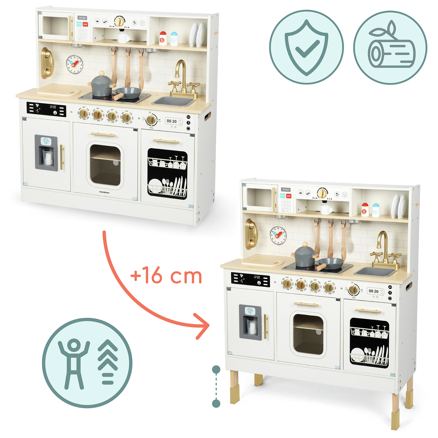 Interaktivt XXL trækøkken med tilbehør og LED-belysning - to-plan