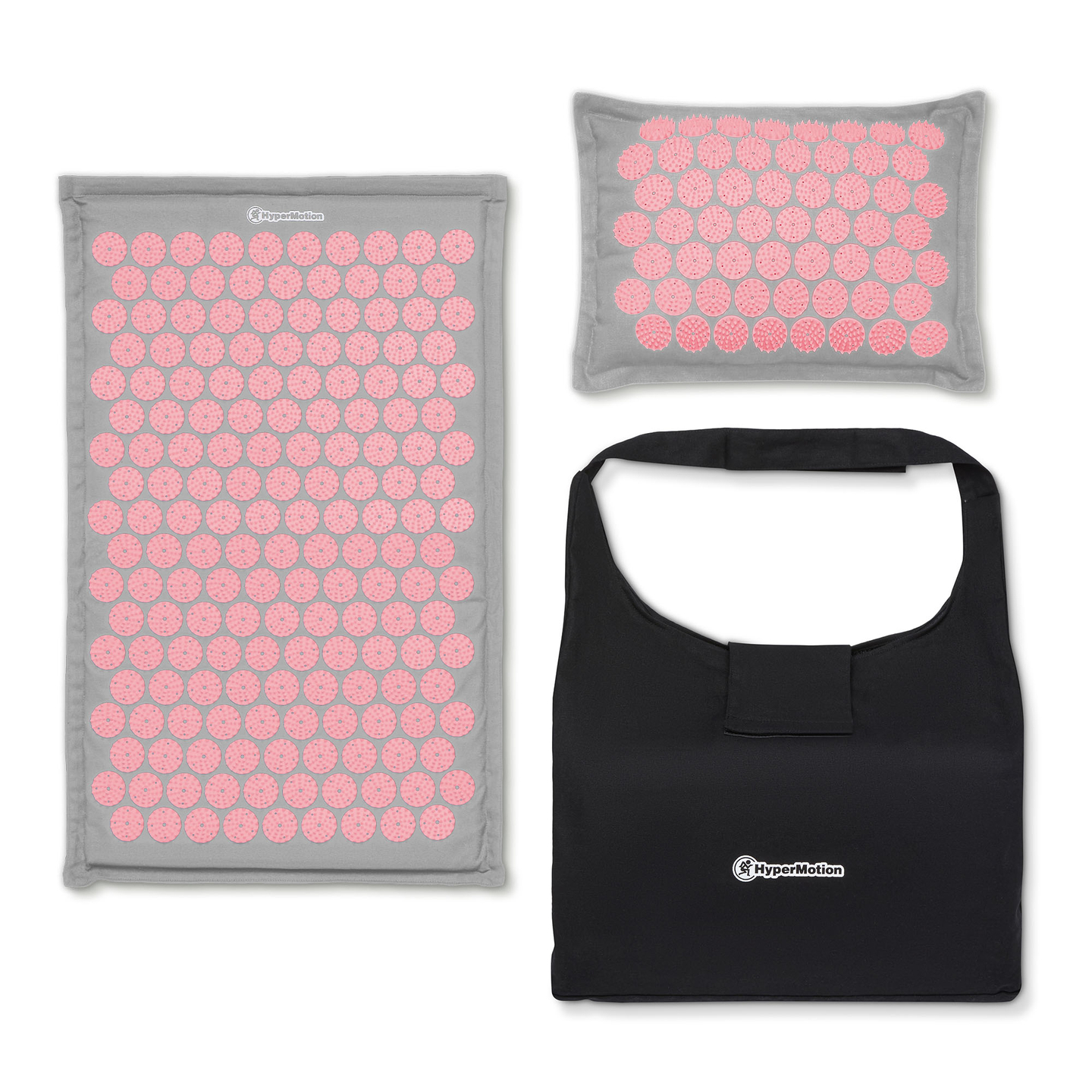 ECO akupressurmåtte i hør med kokosfibre og boghvedepude – 68 cm HyperMotion grå og pink