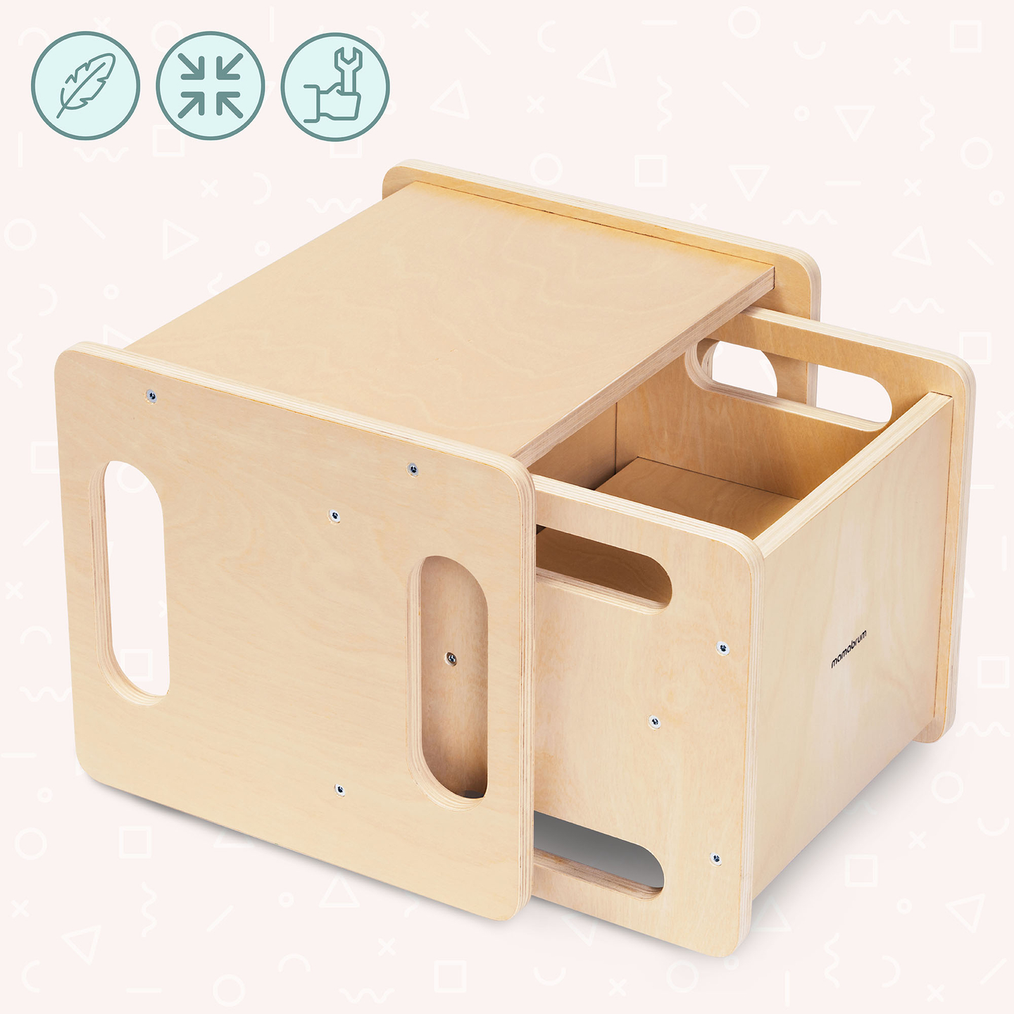 Træbord og stol med trædestensfunktion – et multifunktionelt Montessori-sæt til børn