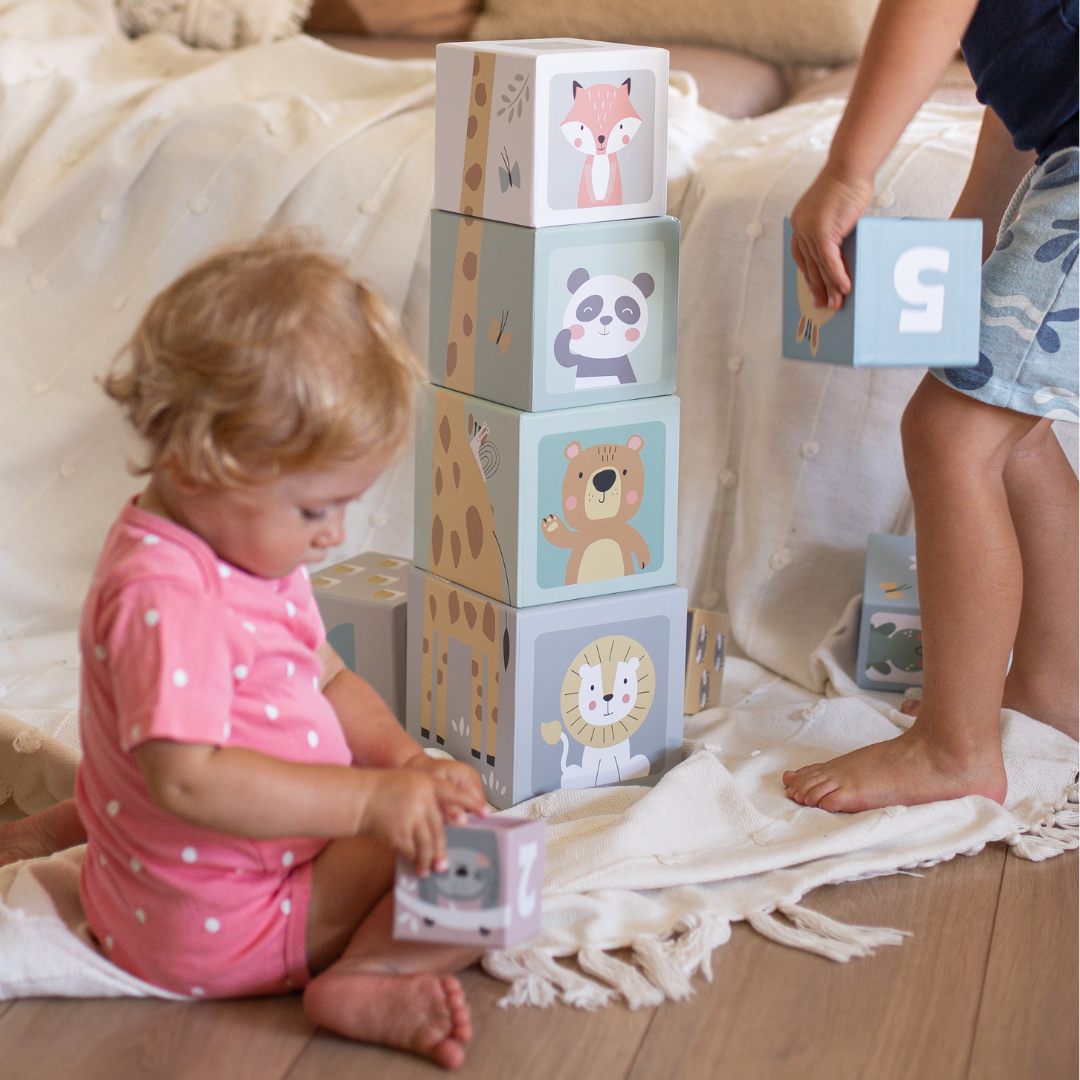 Puslespilstårn til børn 10 brikker - tal og dyr