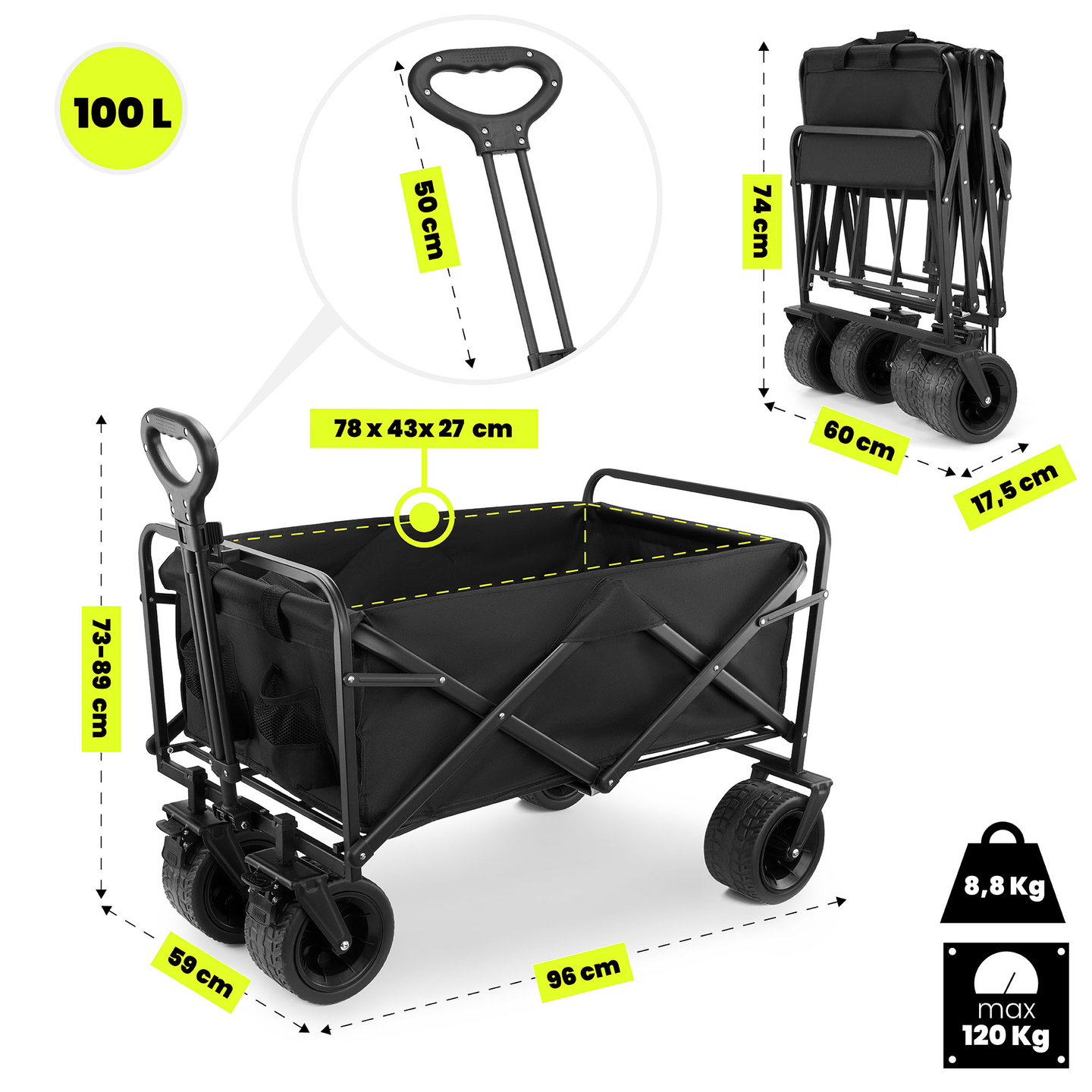 HyperMotion foldbar strandkørestol - sort, 120 kg