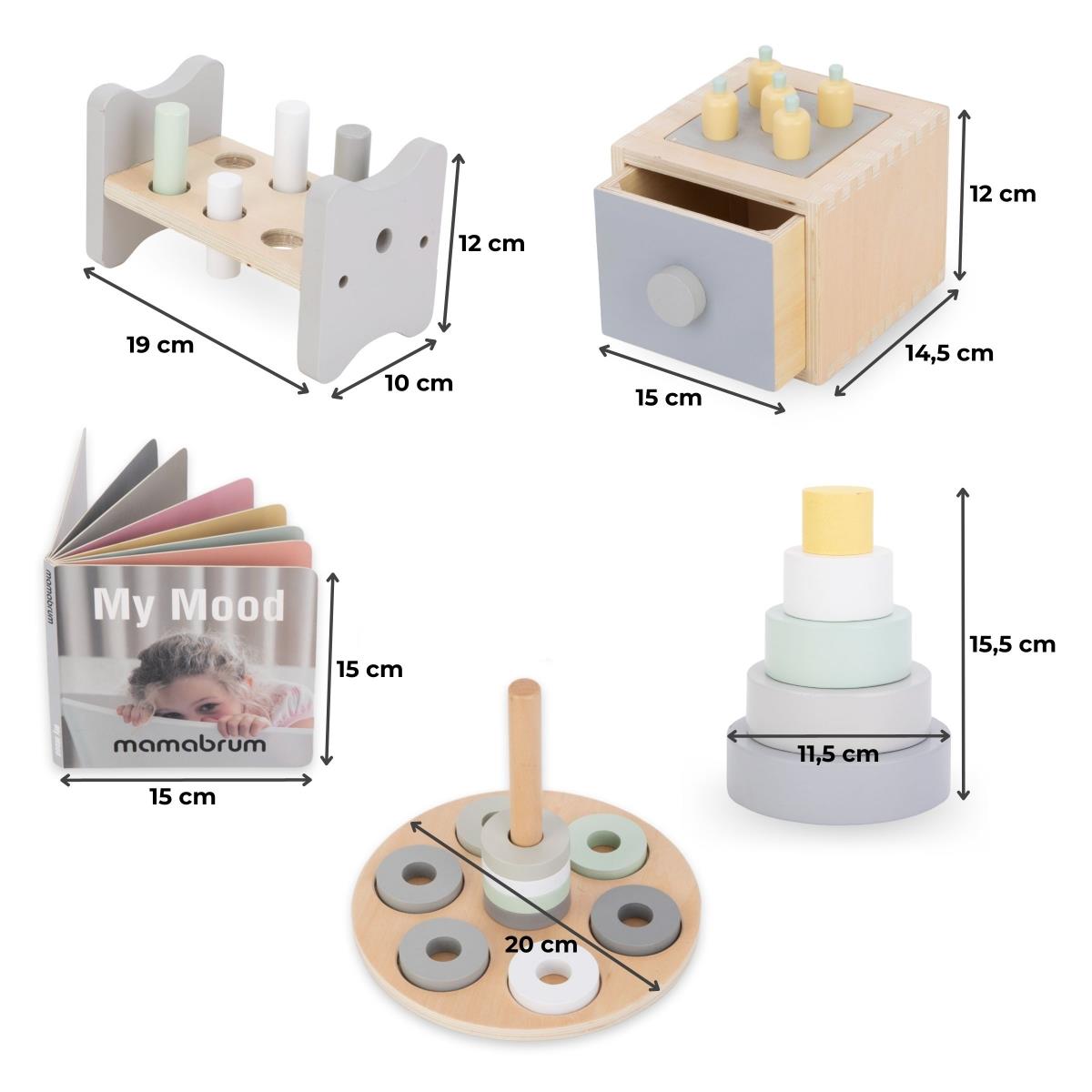 Montessori pædagogisk æske til små børn - 6 legetøj