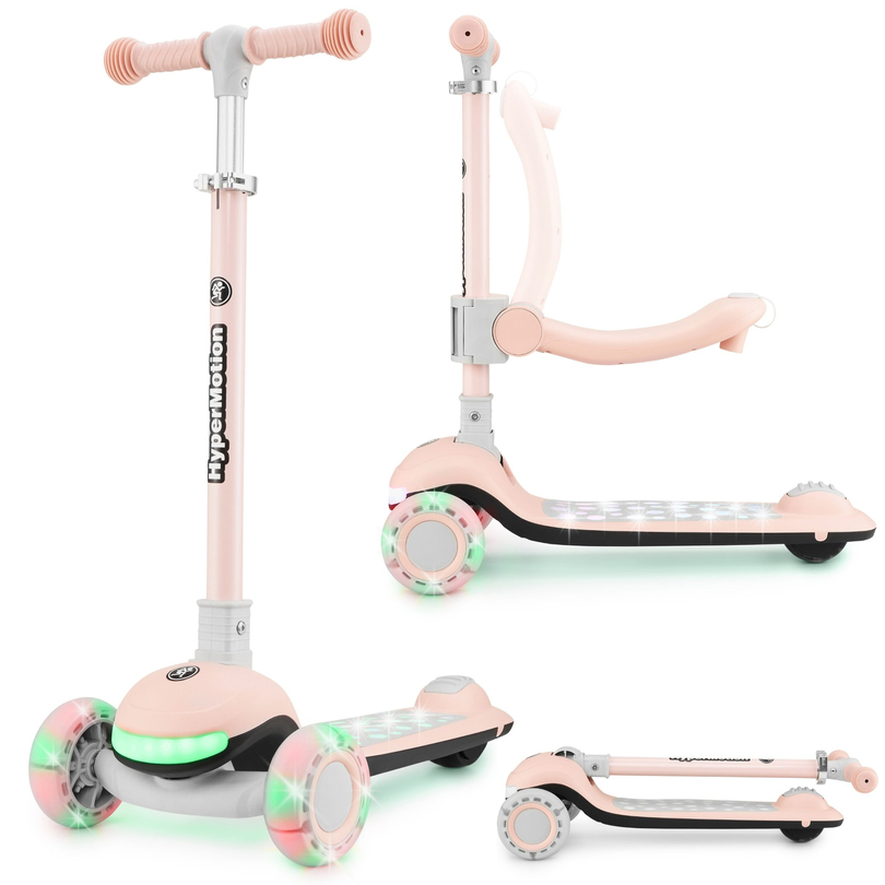 HyperMotion LUMI 3-i-1 balancescooter - oplyst platform og LED-hjul, farve pink