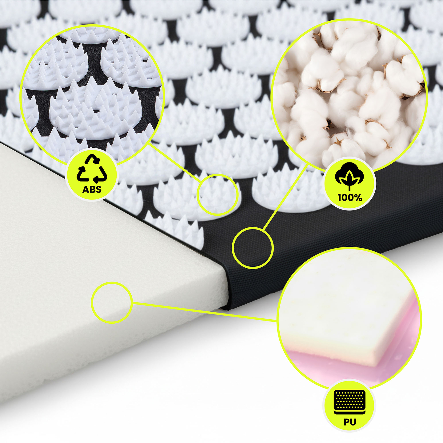 Akupressurmåtte med pude og betræk - 72 cm HyperMotion sort og hvid