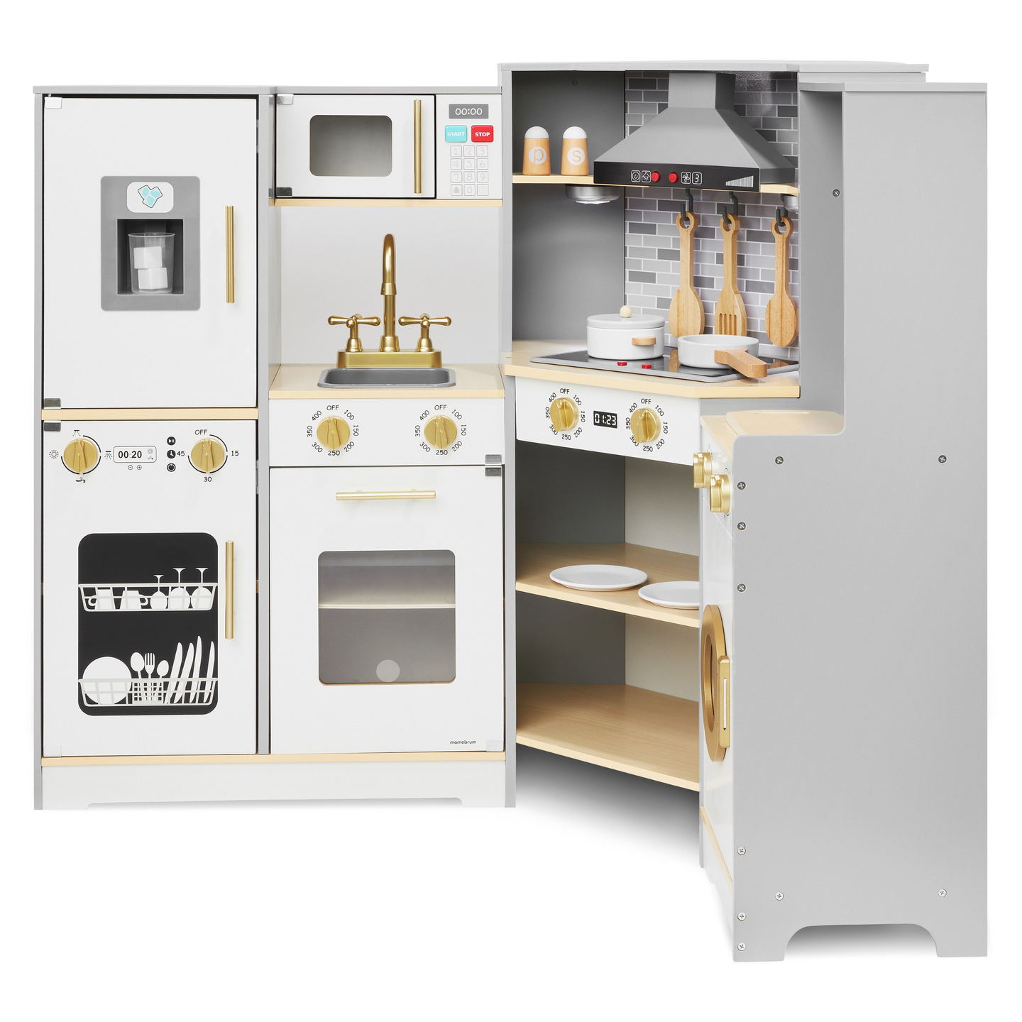 XXXL interaktivt køkken i træ med LED-belysning, emhætte og tilbehør