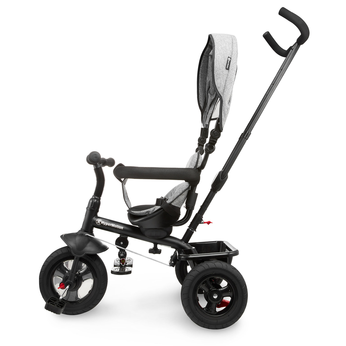 Trehjulet cykel til børn 1-4 år - TOBI FREY - grå farve - drejelig - pumpede hjul + skubber