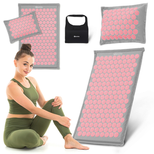 ECO akupressurmåtte i hør med kokosfibre og boghvedepude – 68 cm HyperMotion grå og pink