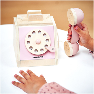 Retro telefon i træ - pastelrosa