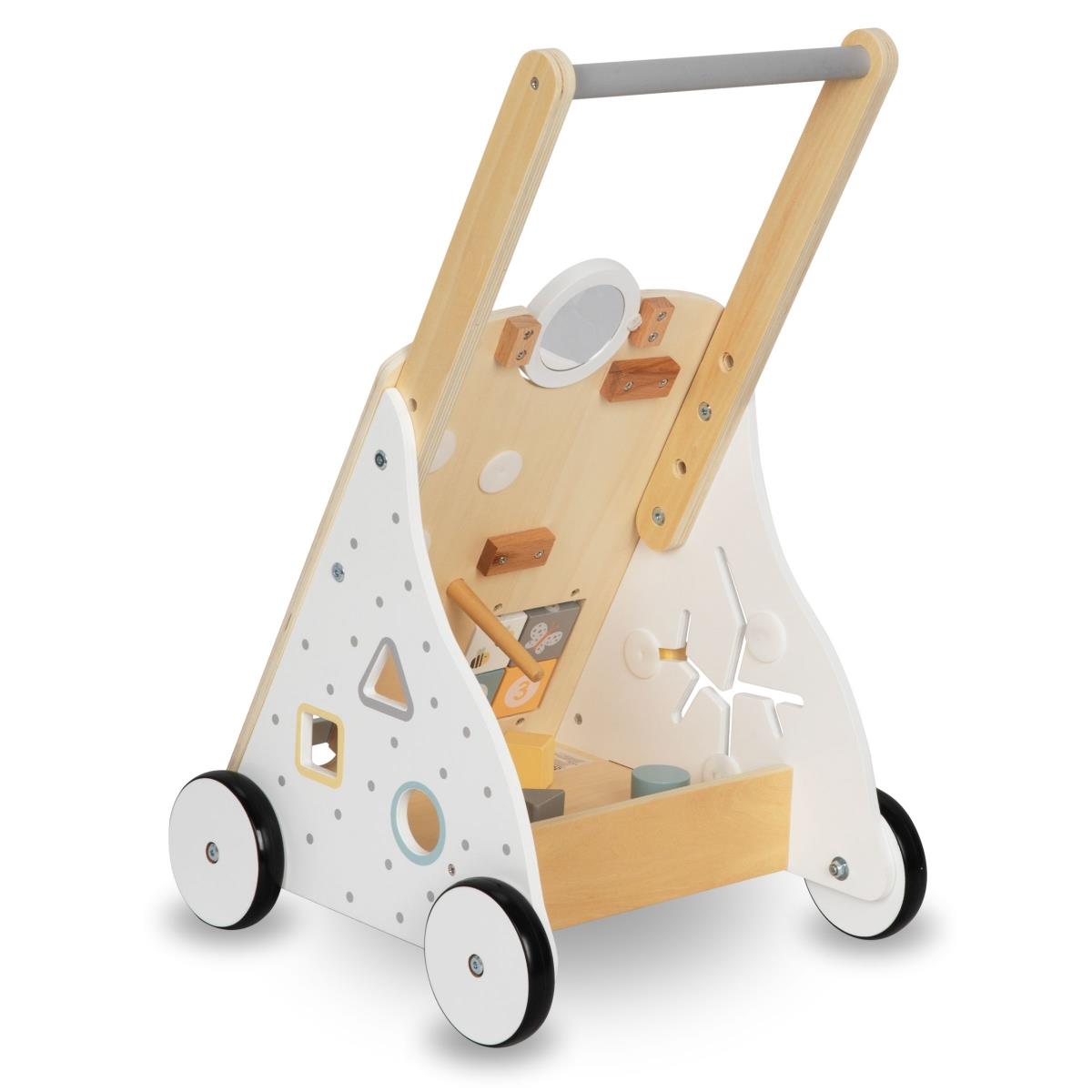 Pædagogisk gåvogn i træ 8i1 / babyskubber - manipulativ tavle