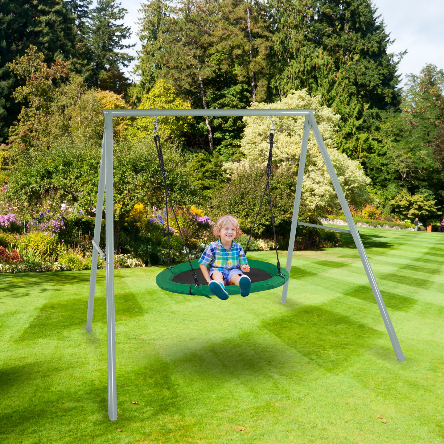 Havegynge af typen storkerede med stel og reb