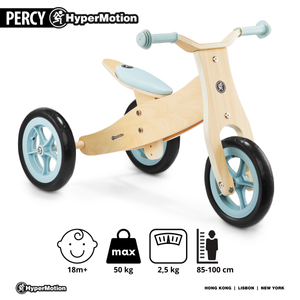 Trehjulet cykel og balancecykel i træ 2in1 - HyperMotion PERCY - blå