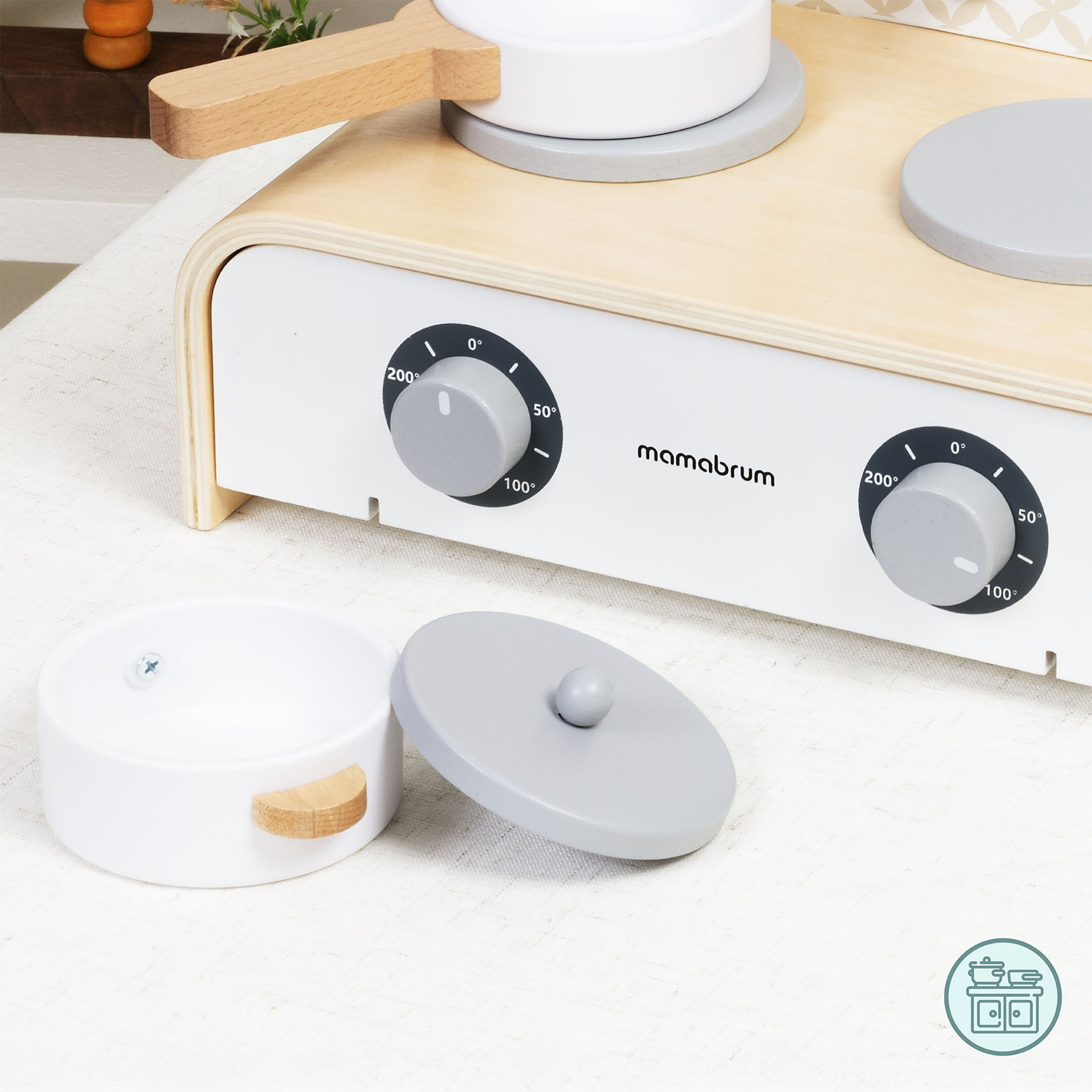 Mamabrum Træfoldekøkken til Børn - Sæt med Gryder, Køkkentilbehør og Opbevaring