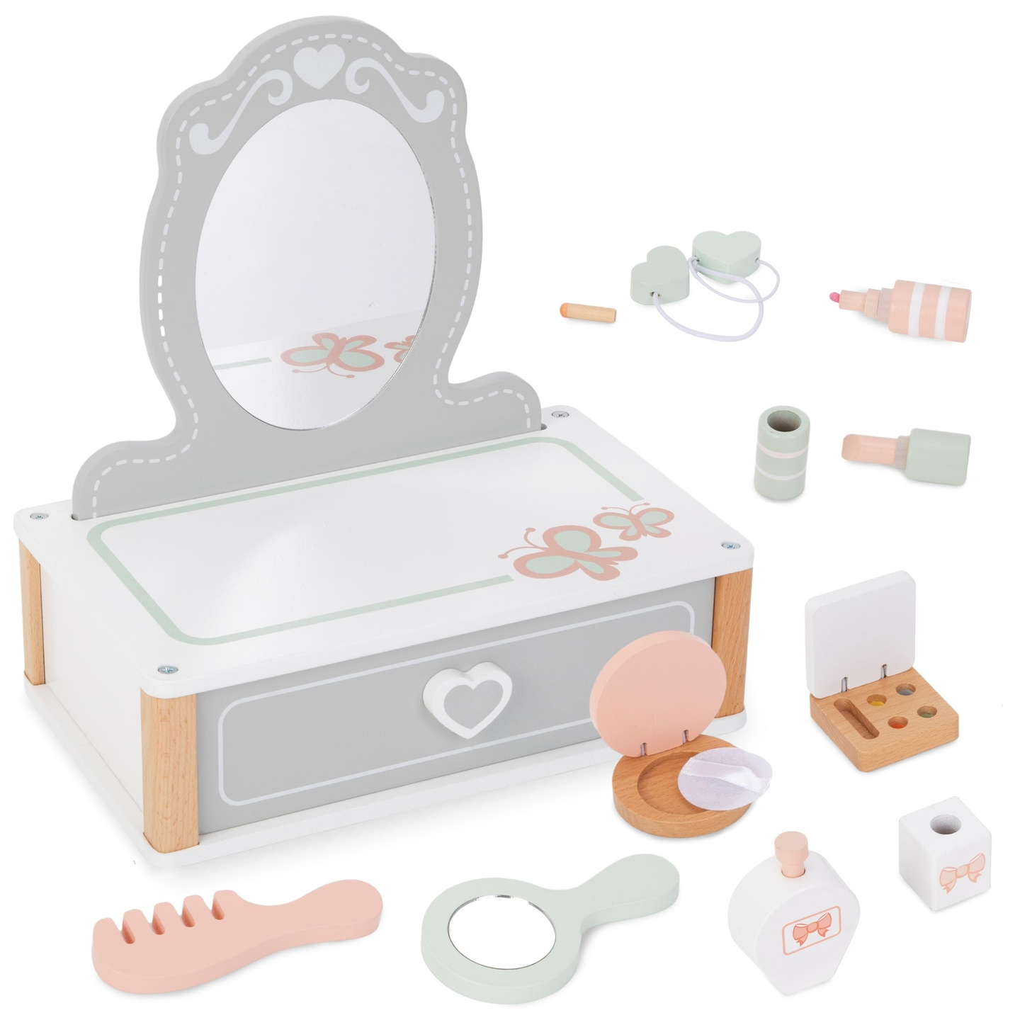 Børnefrisørbord i træ med tilbehør