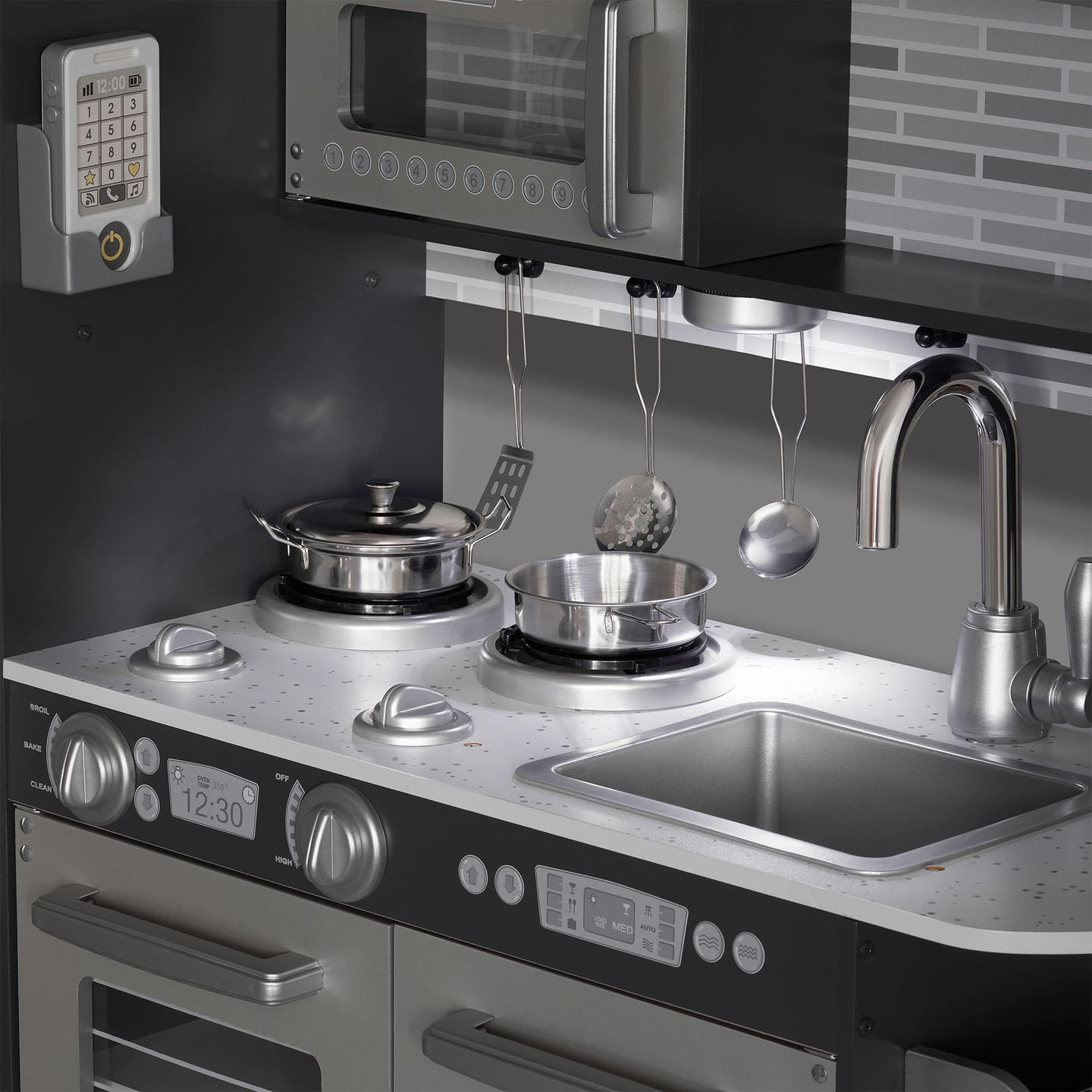 XXL-trækøkken med LED-belysning, forklæde og tilbehør