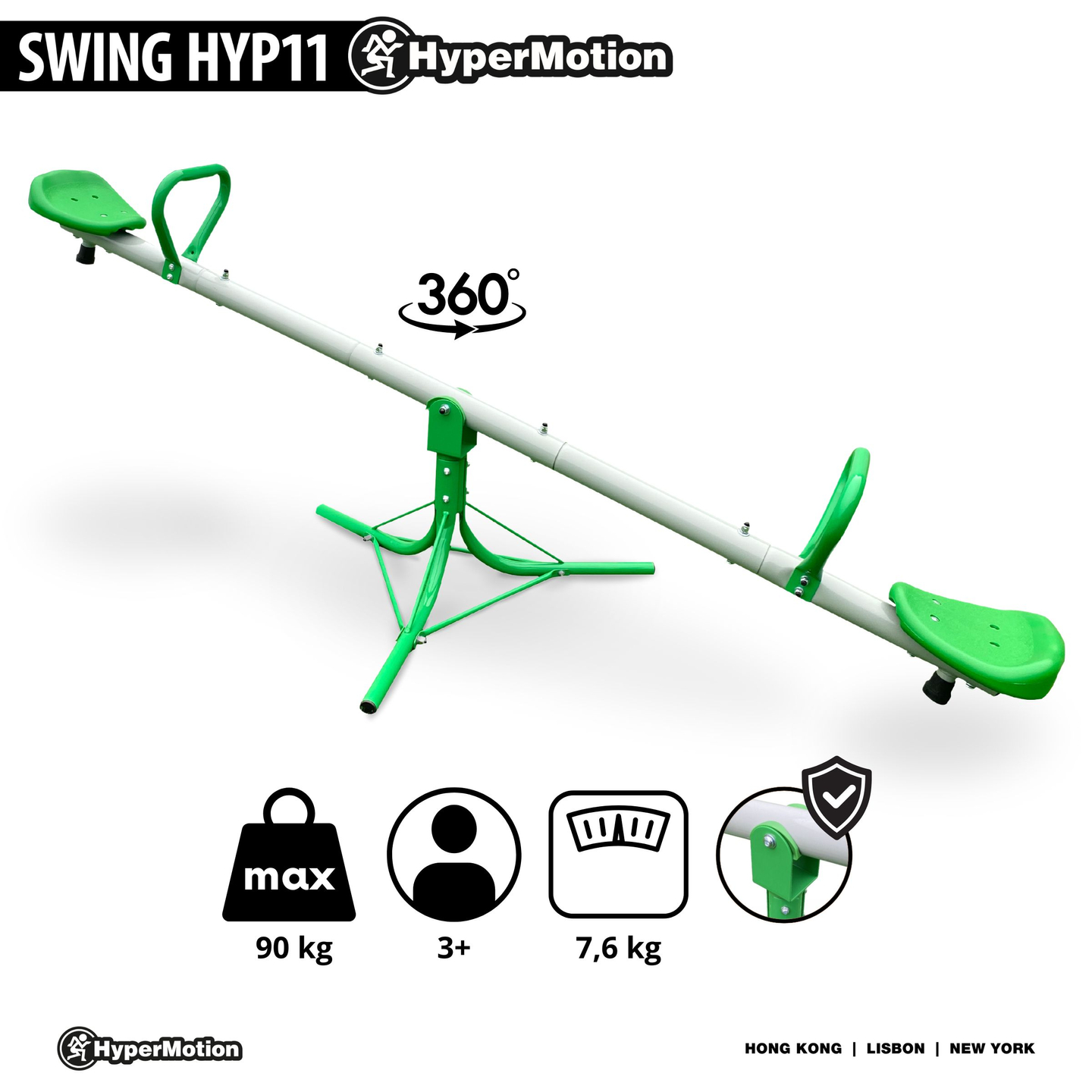 2-i-1 gynge havegynge, 2-personers balancebjælke med 360-graders karruselfunktion