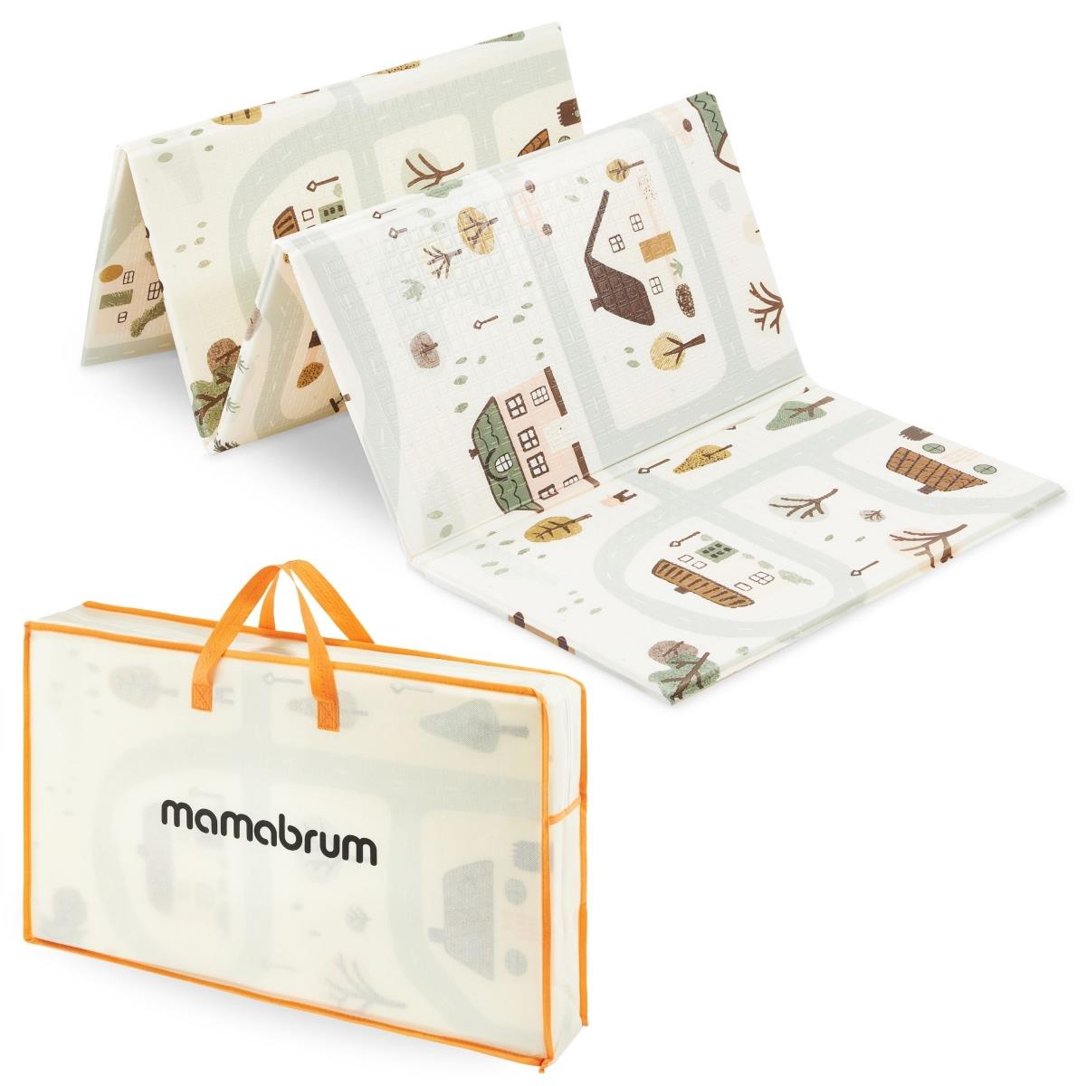 Dobbeltsidet foldbar skummåtte 180 x 120 x 1 cm - Charming Town/Sand Beige