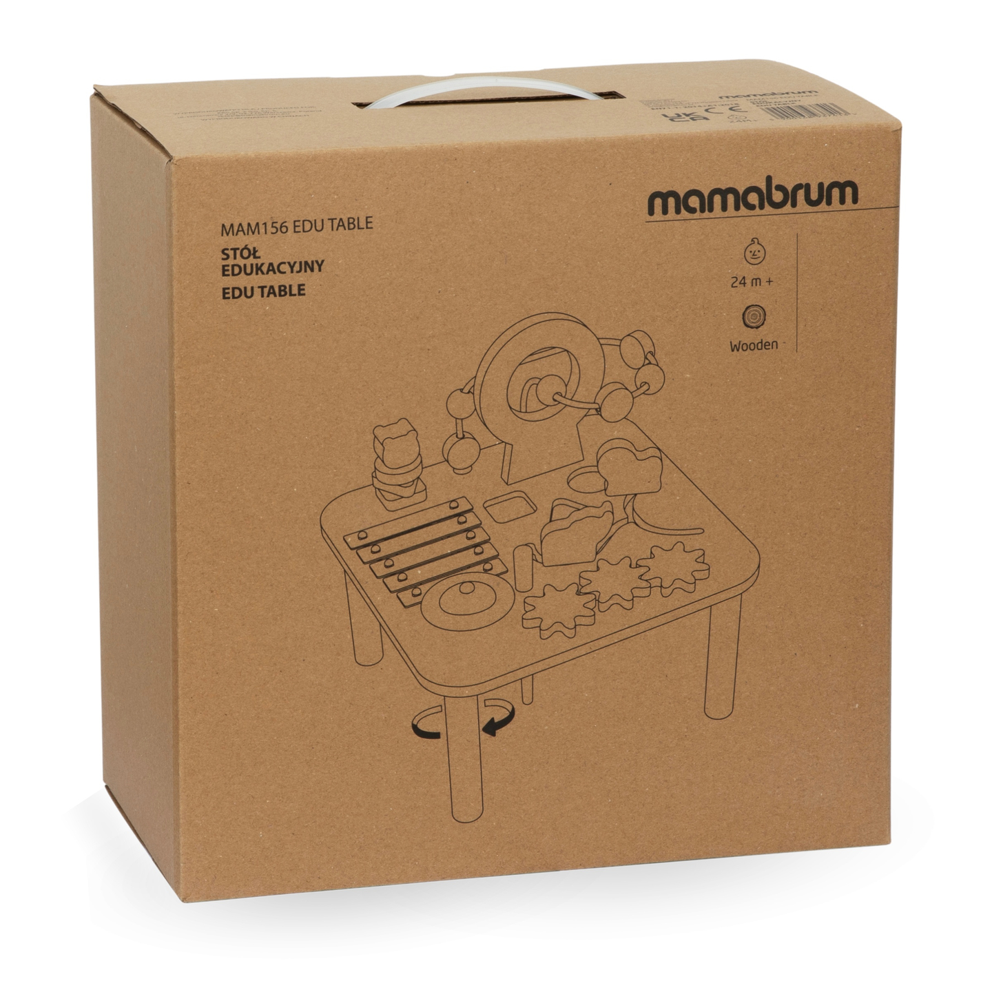 Pædagogisk 7-i-1 musikbord i træ med bækkener og gong - vild jungle