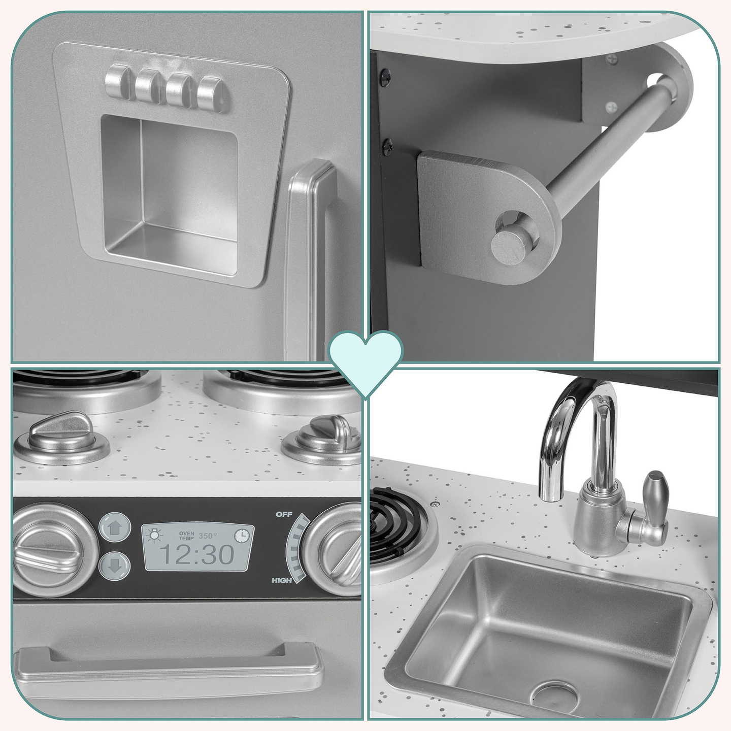 XXL-trækøkken med LED-belysning, forklæde og tilbehør