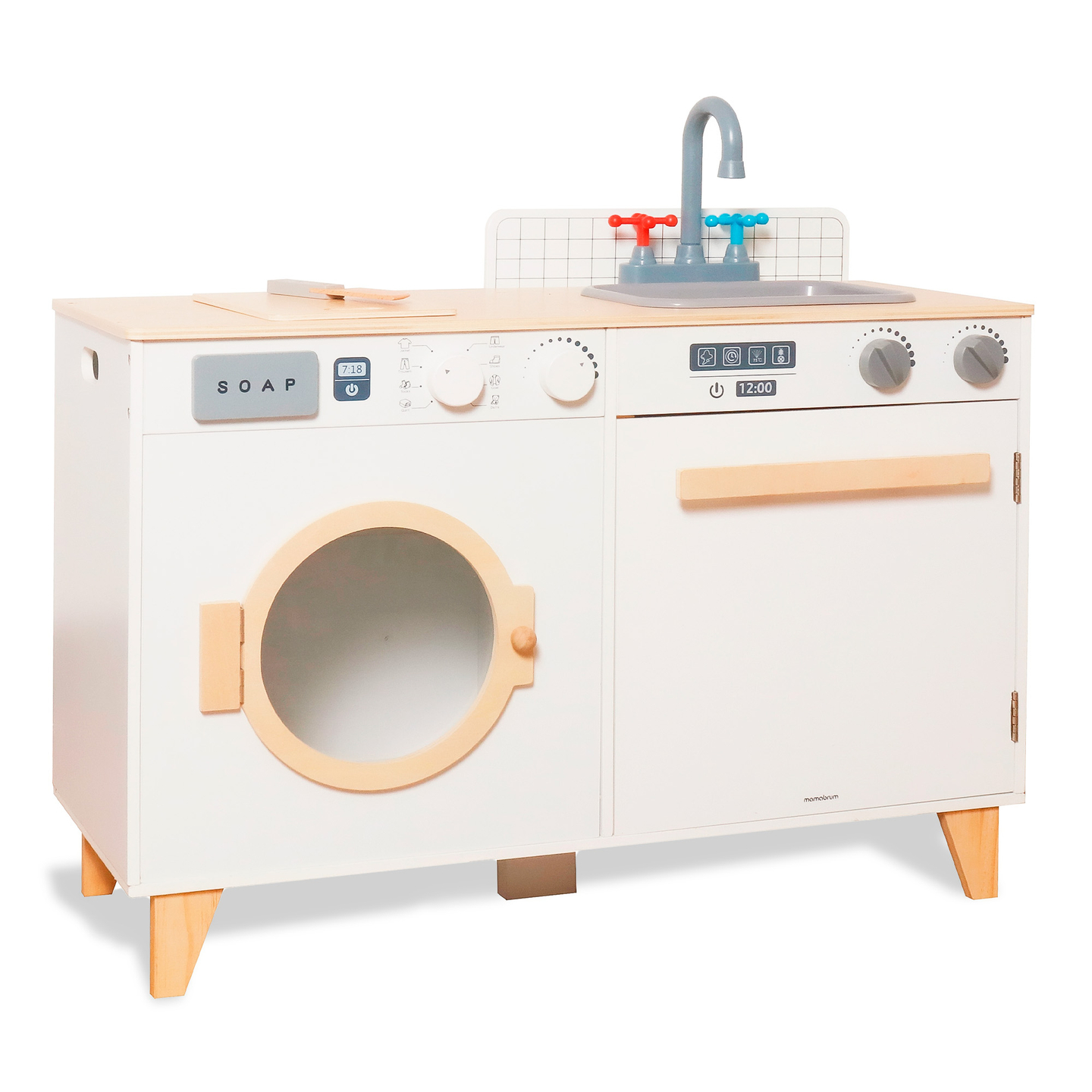 Vaskeri og køkken i træ - 2-i-1-hjemmesæt til børn