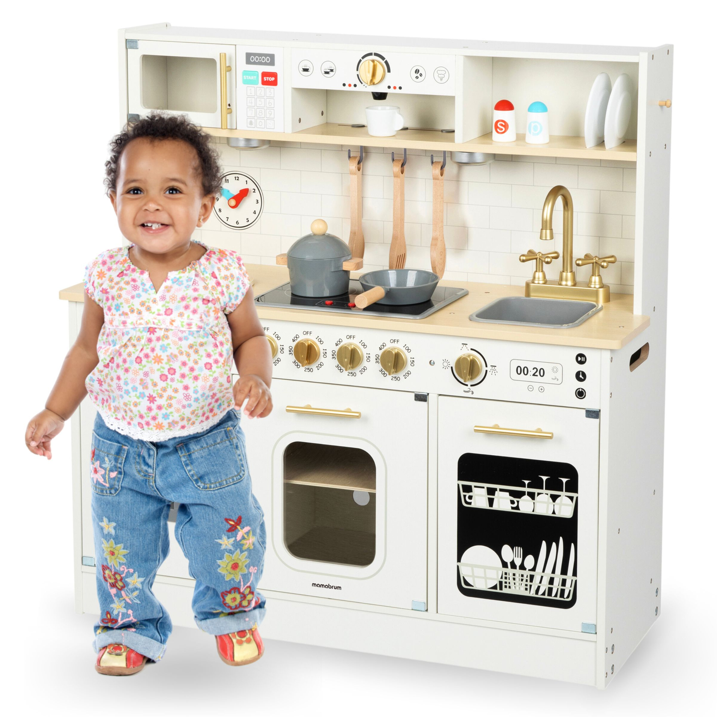 Interaktivt XXL trækøkken med tilbehør og LED-belysning - to-plan