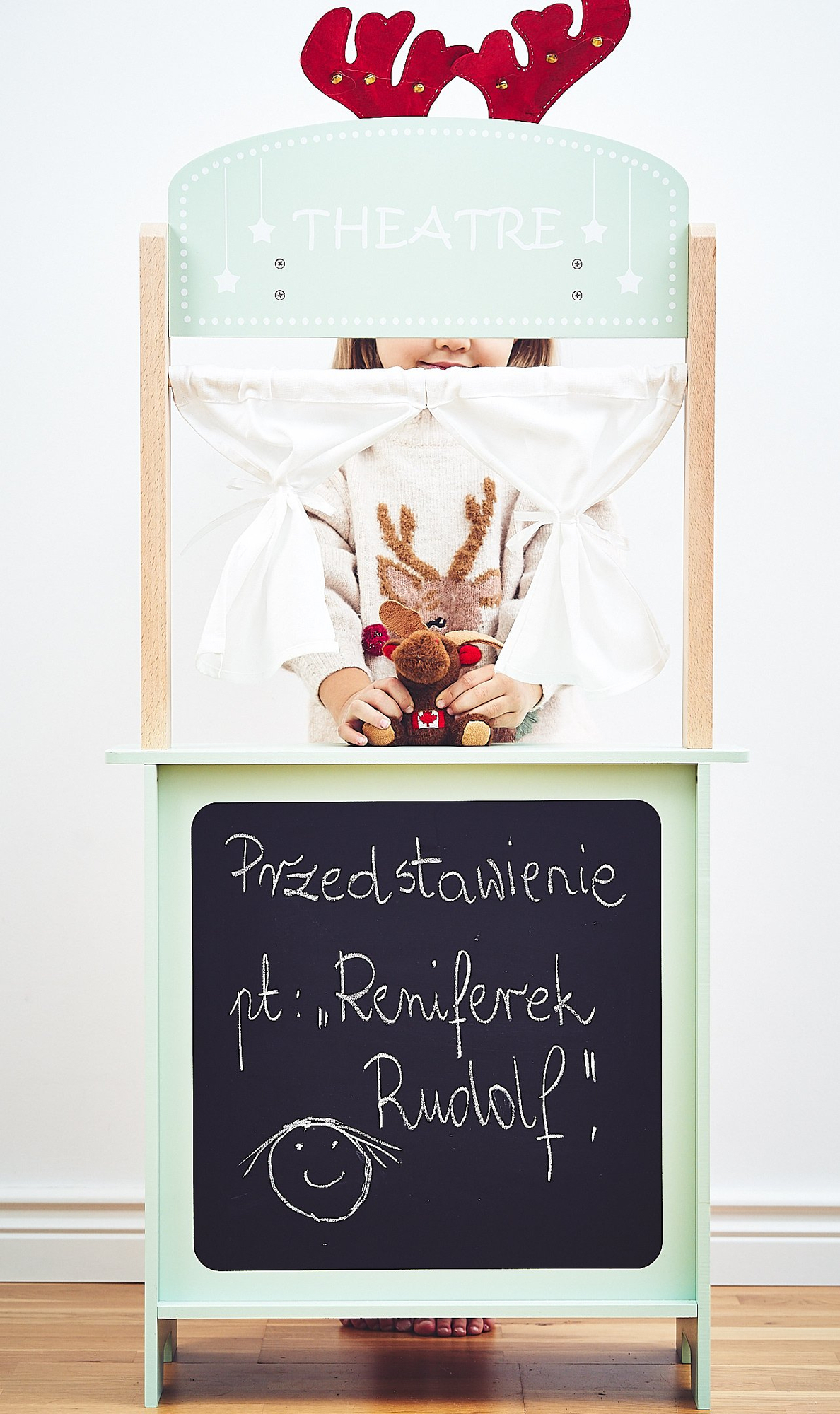 Stor træbutik - bod og teater 2 i 1 med vægt, betalingsterminal, frugt og grøntsager