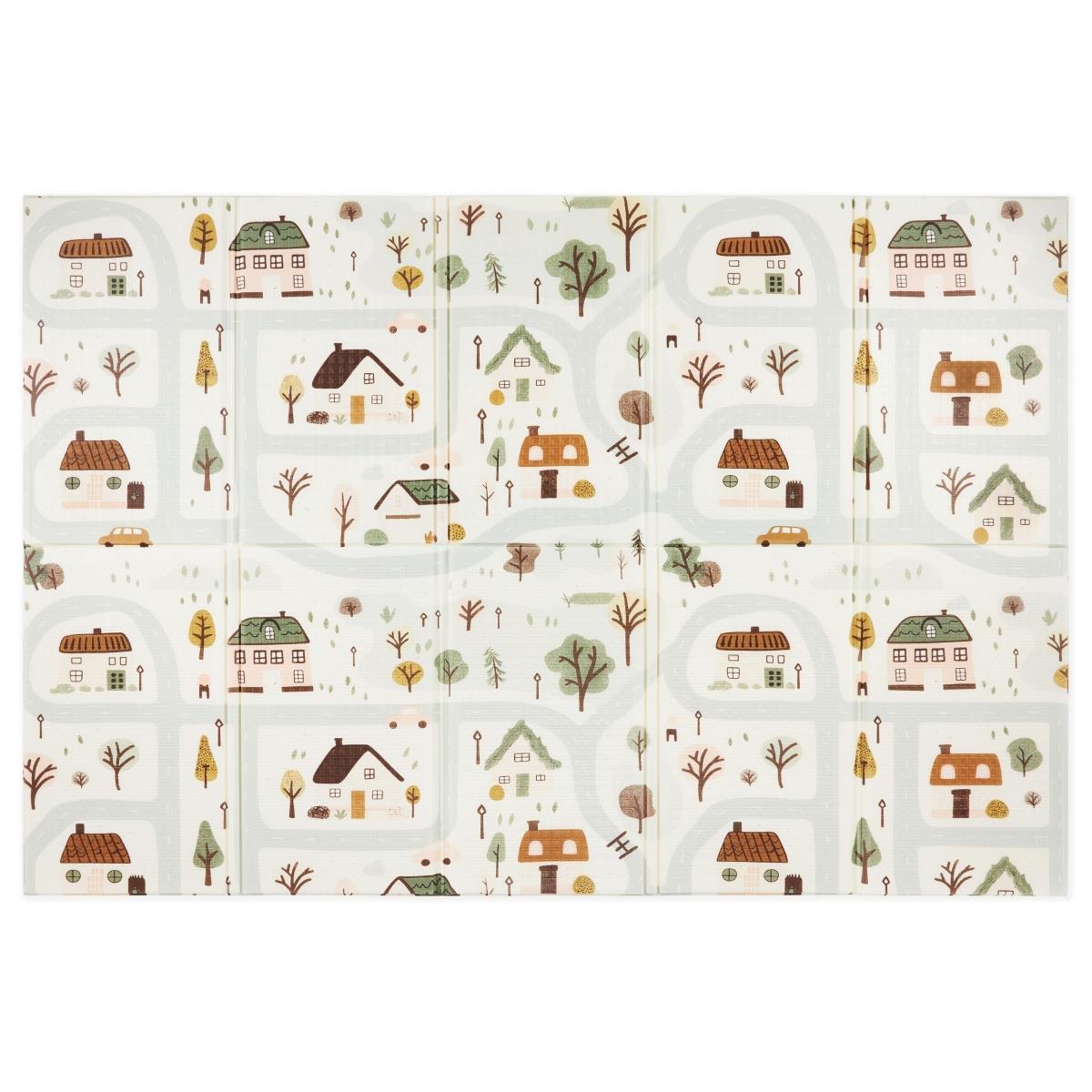 Dobbeltsidet foldbar skummåtte 180 x 120 x 1 cm - Charming Town/Sand Beige