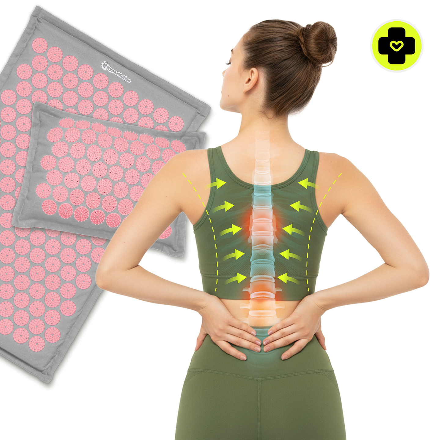 ECO akupressurmåtte i hør med kokosfibre og boghvedepude – 68 cm HyperMotion grå og pink