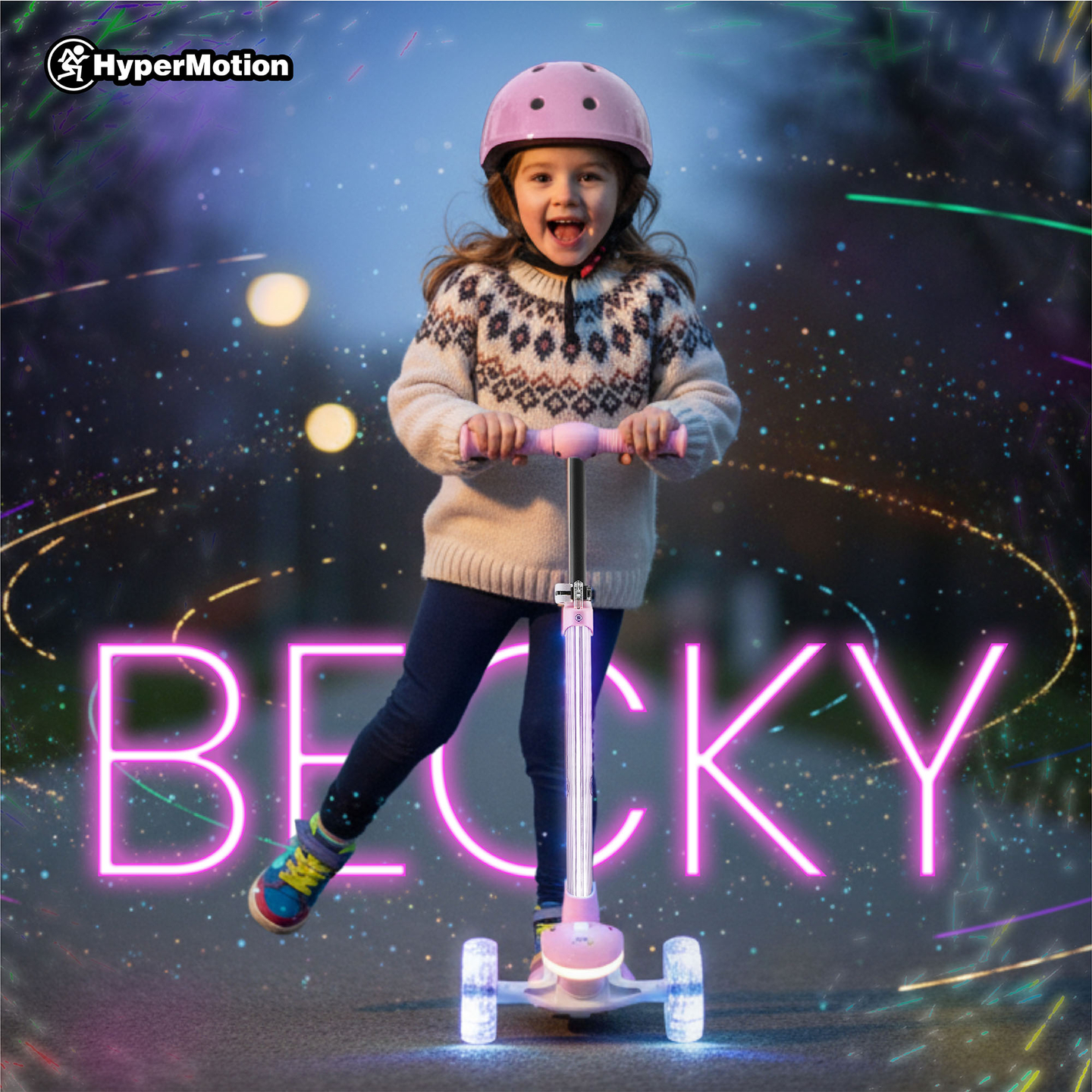 HyperMotion BECKY balanceløbehjul - RGB LED-belysning, pink