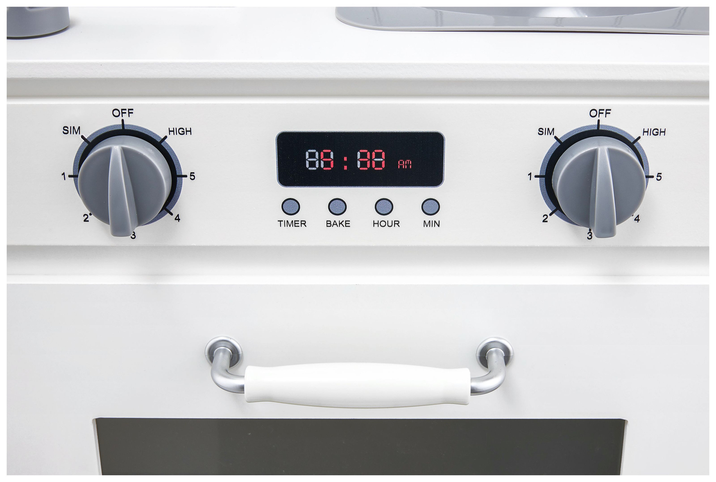 Hvidt trækøkken med forklæde, tilbehør og LED-lampe