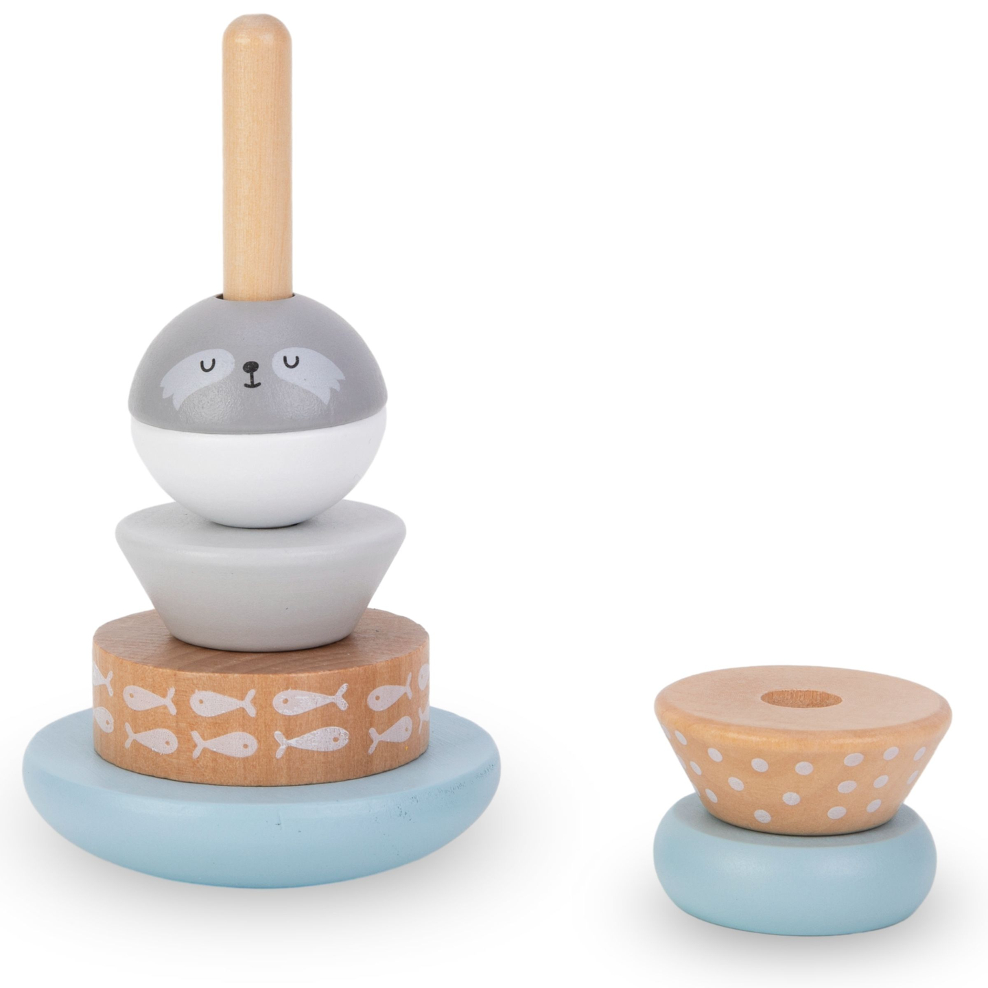 Sæt med trælegetøj - farverig sammenfletning, sælpyramide, bamsesorterer