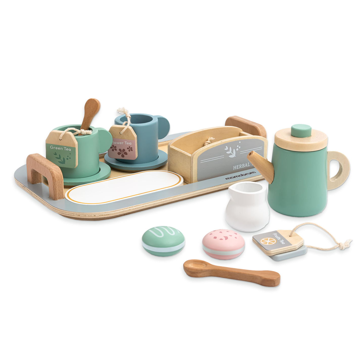 Stort tesæt i træ med bakke - 18 dele