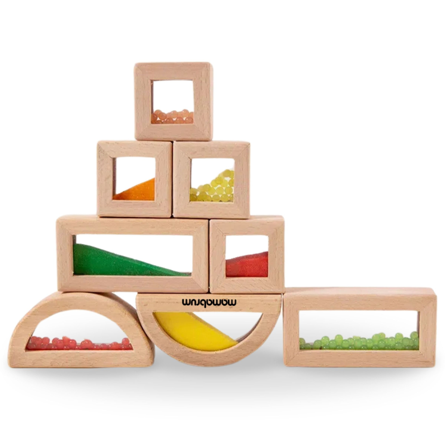 Sæt med sanseklodser af træ med forskelligt fyld - 15 stk