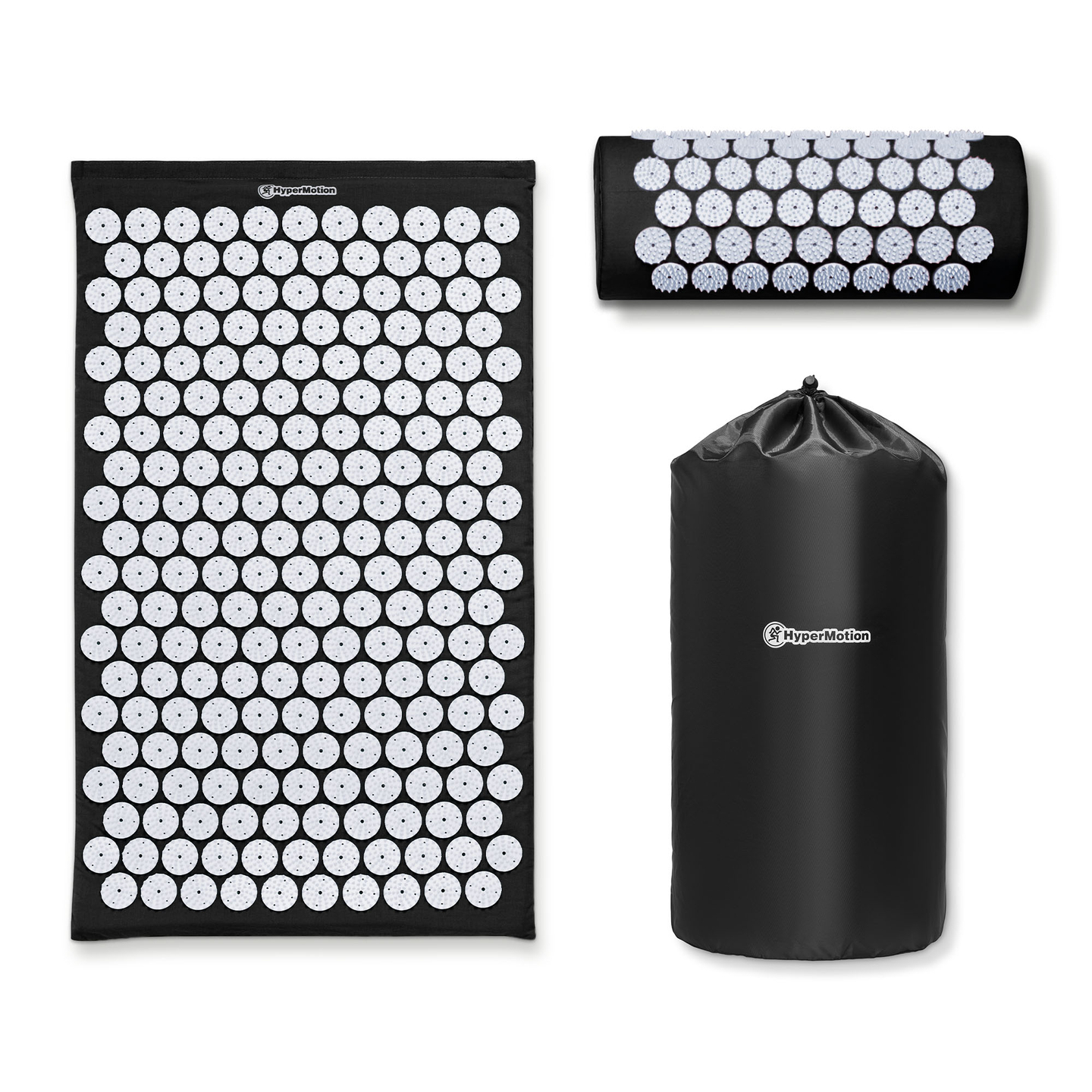 Akupressurmåtte med pude og betræk - 72 cm HyperMotion sort og hvid