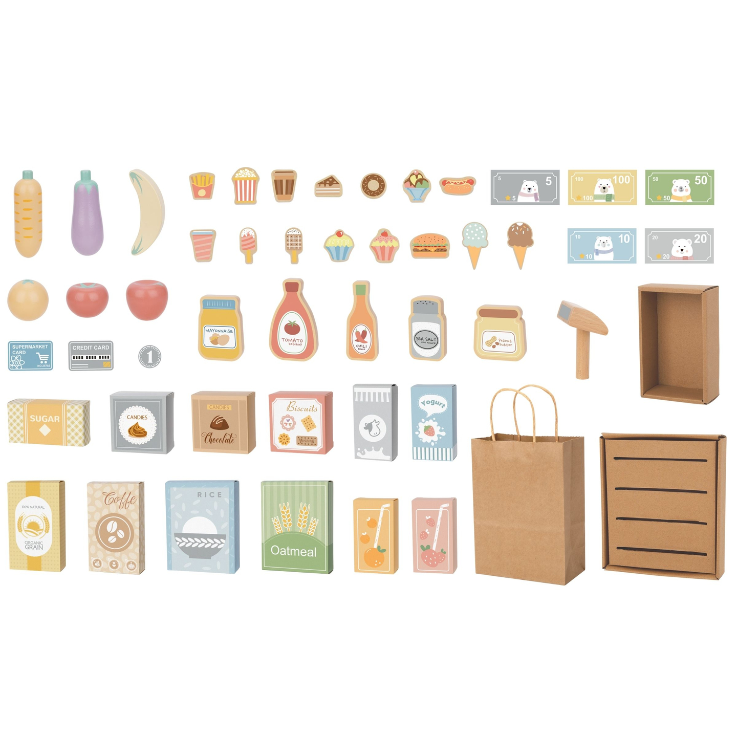 Grøntsagsmarked i træ - stor XXL-bod, butik med legekasseapparat