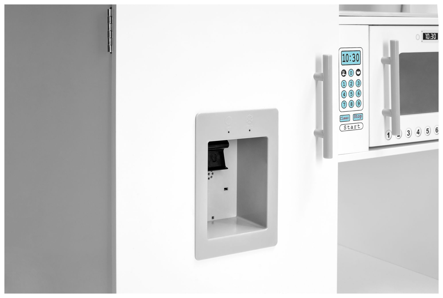 Hjørnekøkken i træ XXXL med køleskab, ovn, vaskemaskine, forklæde og tilbehør