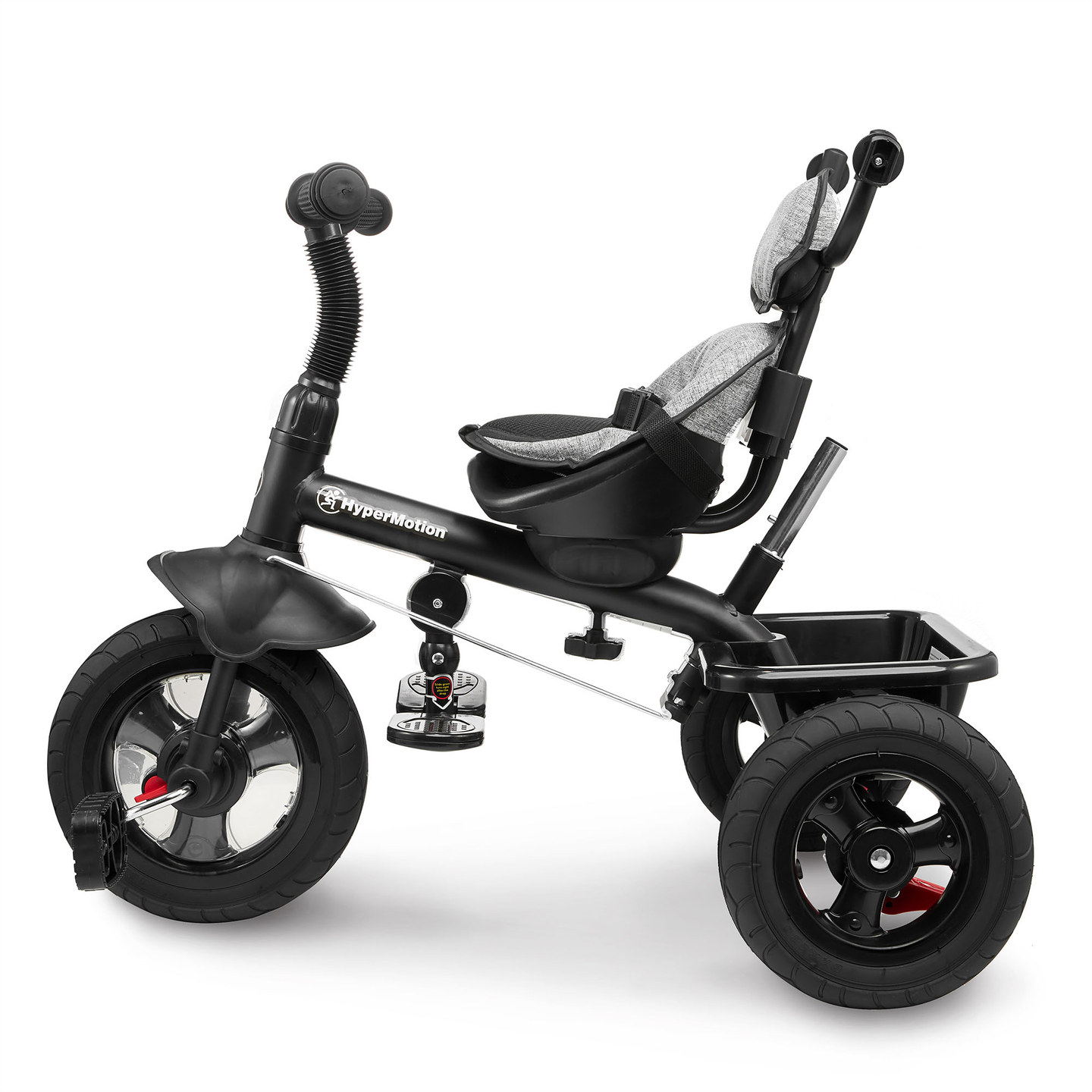 Trehjulet cykel til børn 1-4 år - TOBI FREY - grå farve - drejelig - pumpede hjul + skubber